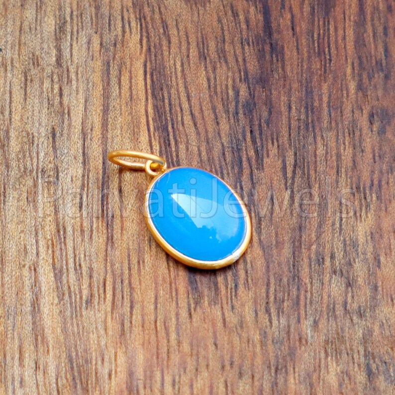 Natural Blue Chalcedony Charm, 18k Gold Charm, HEALING STONE Charm Necklace, Handmade Gold Charm, Gift for Her, 18 k solid Gold