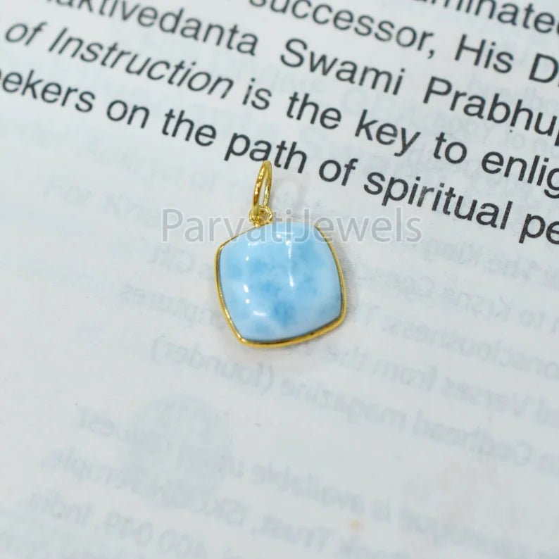 18k Solid Gold Natural Larimar Gemstone Charm, 18k Gold Charm Larimar, Gold Charm, Minimalist Gold Charm, Larimar Gold Charm For Jewelry
