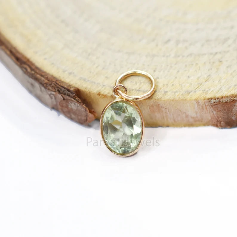 Beautiful Natural Green Aquamarine Solid Gold Charm, 18k Solid Gold Charm, Handmade Gold Charm, Natural Green Aquamarine Gold Charm, 18K Charm