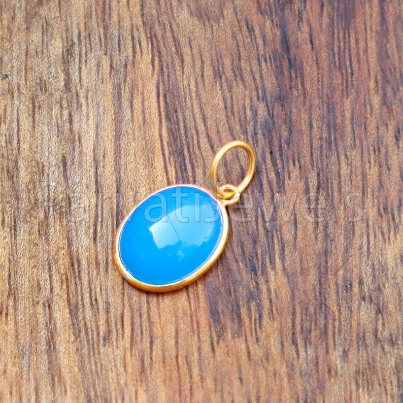 Natural Blue Chalcedony Charm, 18k Gold Charm, HEALING STONE Charm Necklace, Handmade Gold Charm, Gift for Her, 18 k solid Gold