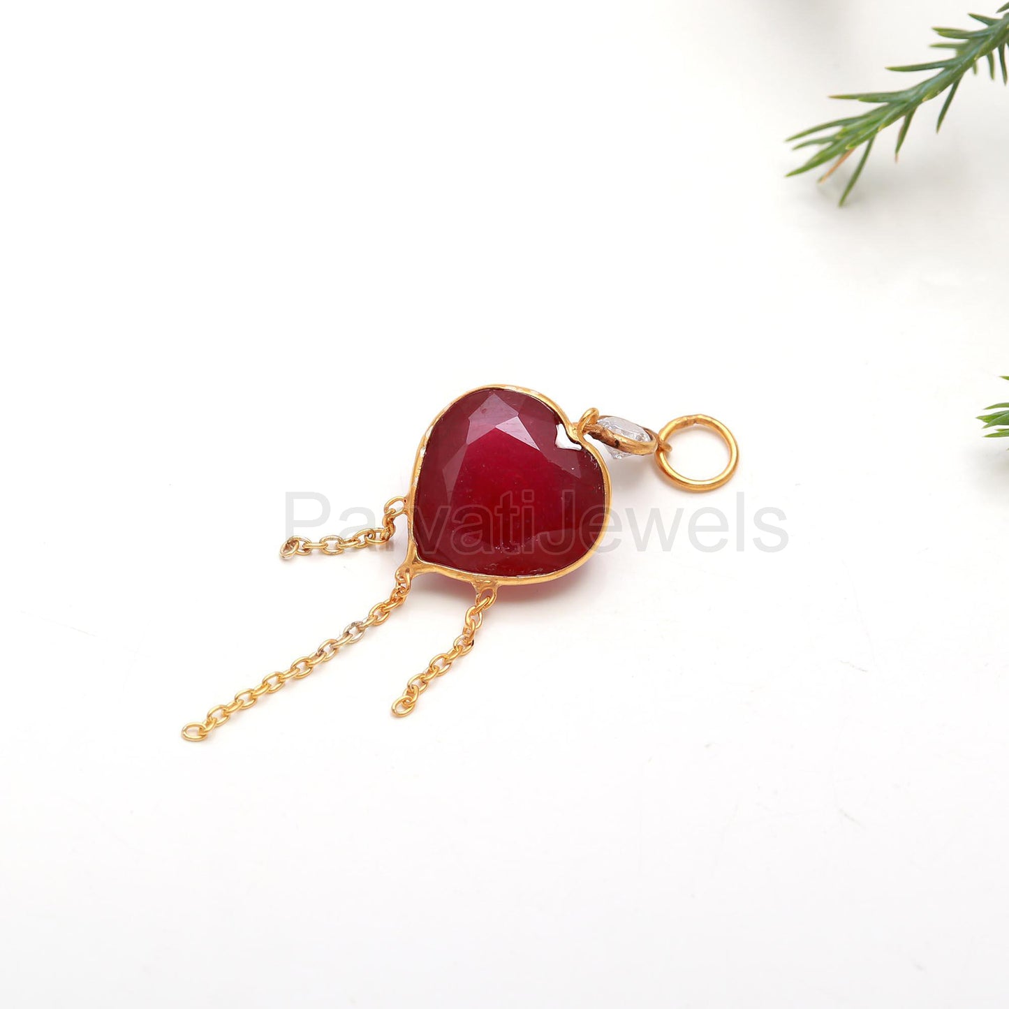 AA Ruby Heart With Moissanite Charm, 18k Solid Gold Charm, Handmade Gold Charm, AA Ruby Heart Charm, Charm Pendant, Moissanite Charm Pendant
