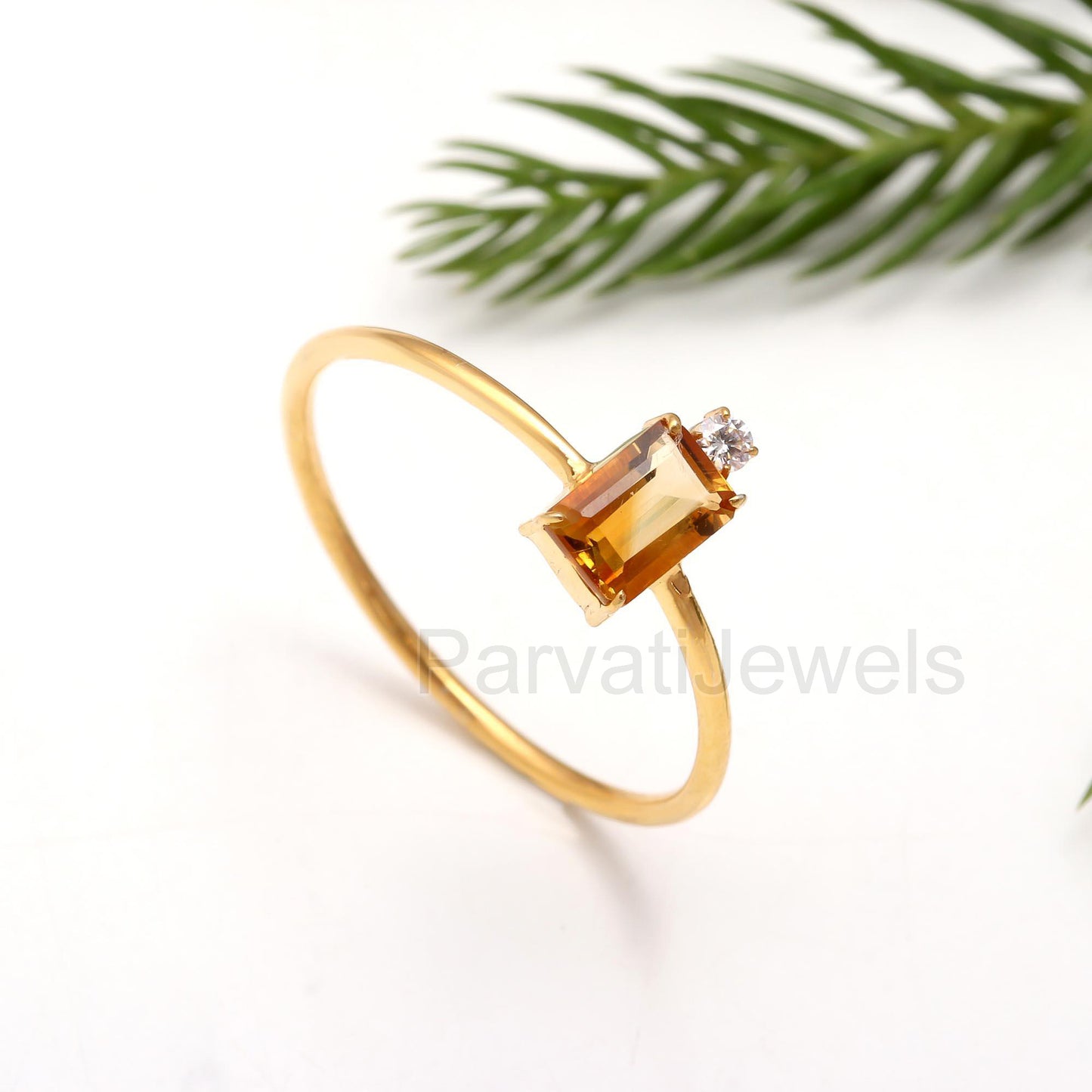 AA Natural Citrine With Moissanite Ring, 18k Solid Gold Ring, Handmade Gold Ring, Citrine Gold Ring, Birthstone Ring, Moissanite Gold Ring,