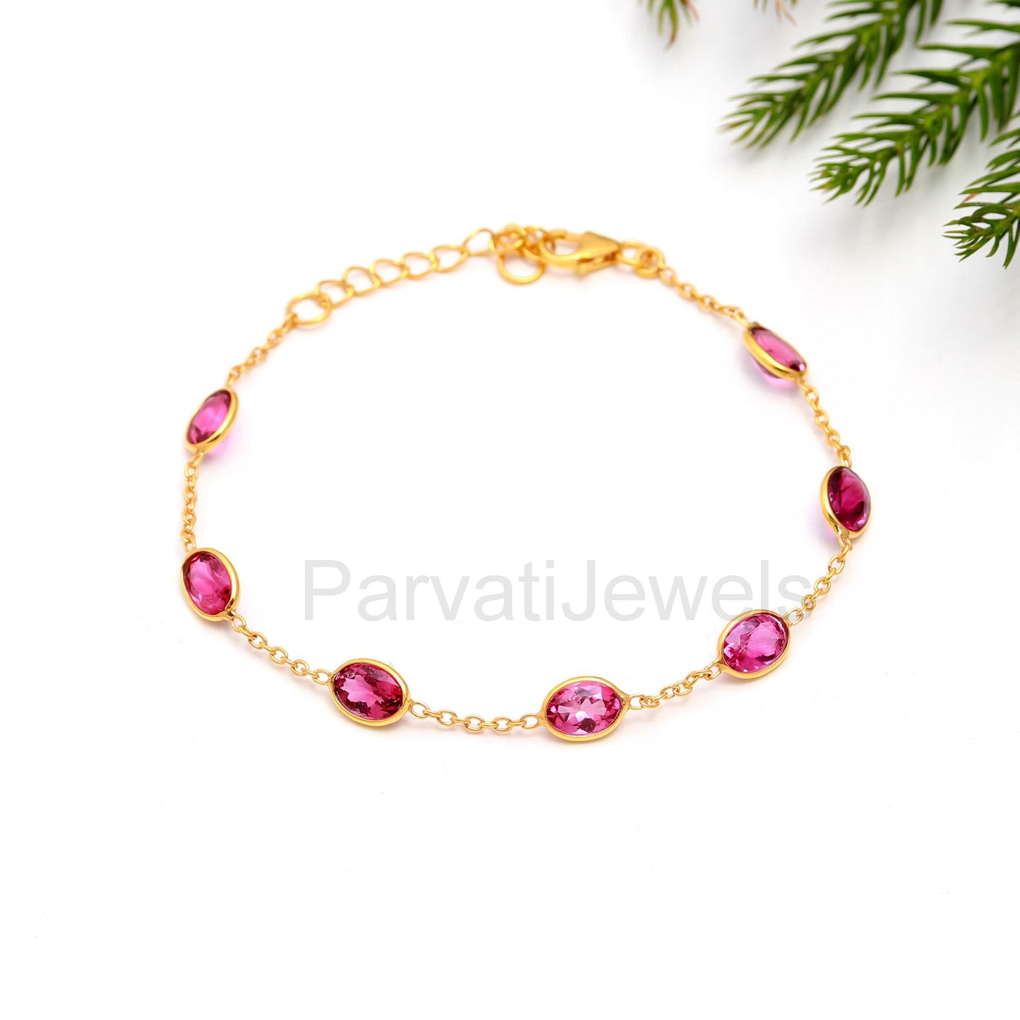 AA Natural Pink Tourmaline Bracelet, 18k Solid Gold Bracelets, Handmade Bracelets, Pink Tourmaline Bracelet, Gold Bracelet, Gift for her