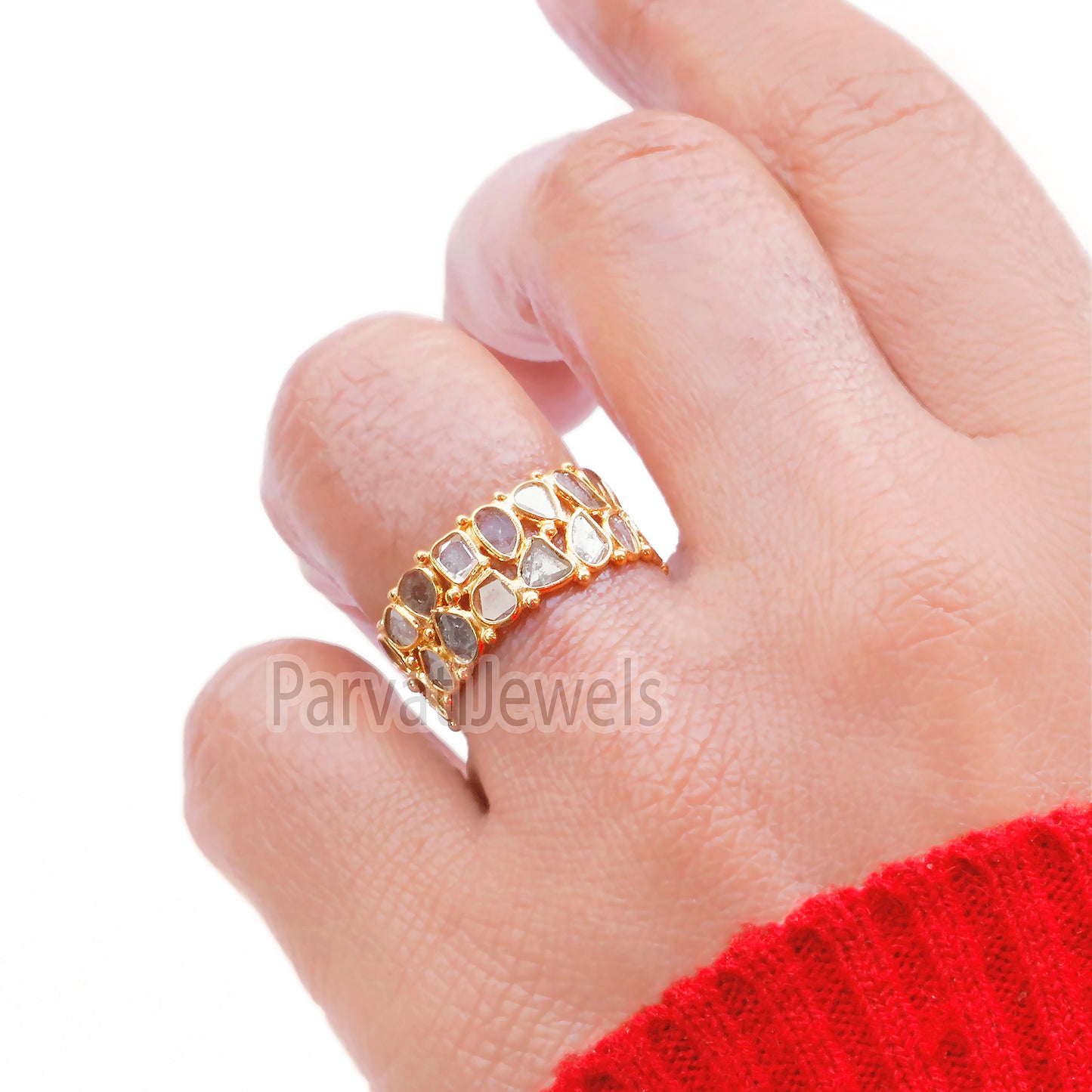 14K & 18K Solid Gold English Polki Diamond Eternity Band Ring, Handmade Eternity Gold Ring, Diamond Polki Engagement Ring, Wedding Band Ring