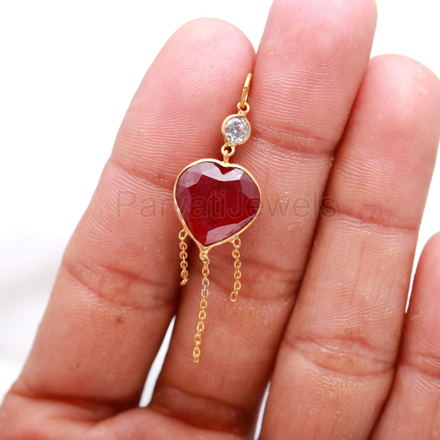 AA Ruby Heart With Moissanite Charm, 18k Solid Gold Charm, Handmade Gold Charm, AA Ruby Heart Charm, Charm Pendant, Moissanite Charm Pendant