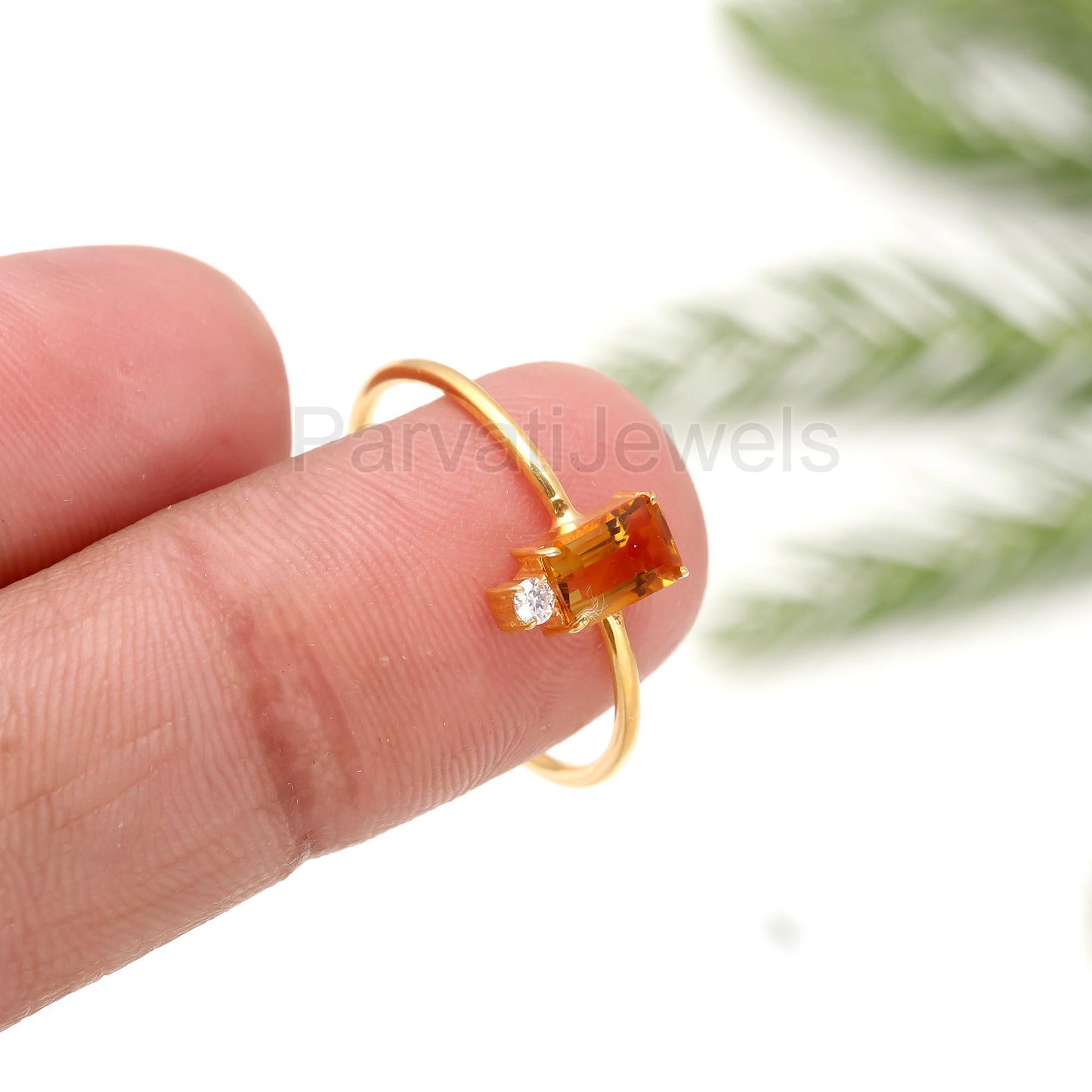 AA Natural Citrine With Moissanite Ring, 18k Solid Gold Ring, Handmade Gold Ring, Citrine Gold Ring, Birthstone Ring, Moissanite Gold Ring,