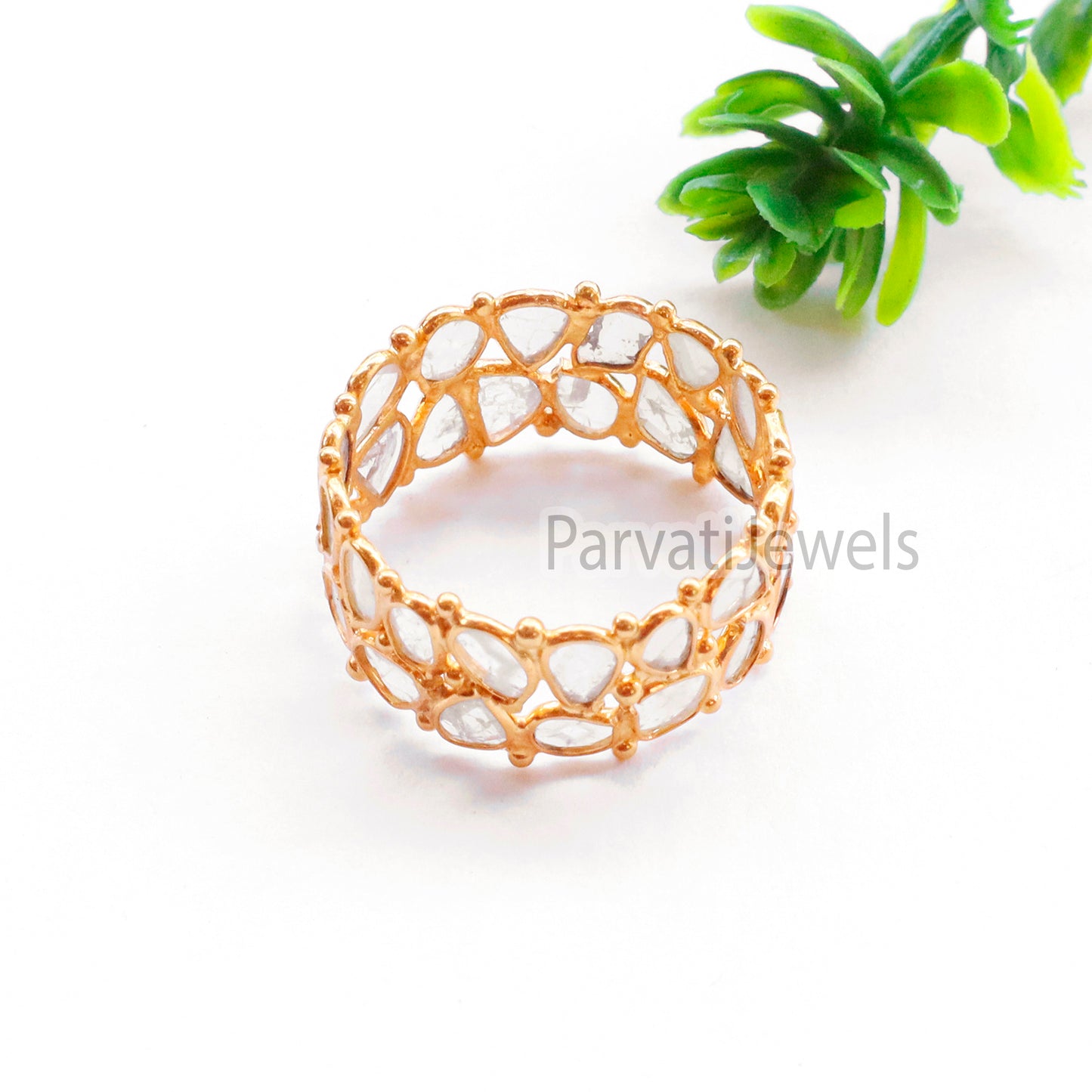 14K & 18K Solid Gold English Polki Diamond Eternity Band Ring, Handmade Eternity Gold Ring, Diamond Polki Engagement Ring, Wedding Band Ring