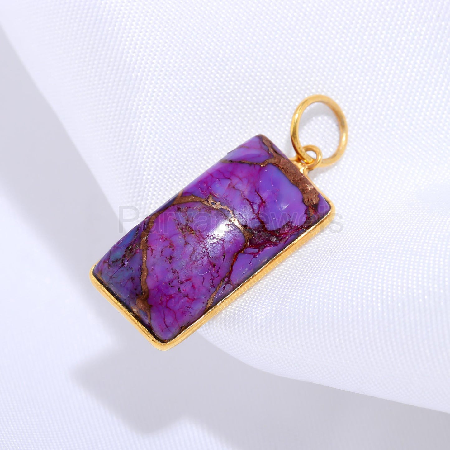 Natural Purple Copper Turquoise Charm, Solid 18K Gold Charm pendant, Handmade Gold Charm, Copper Turquoise Dainty Charm, Minimalist Pendant
