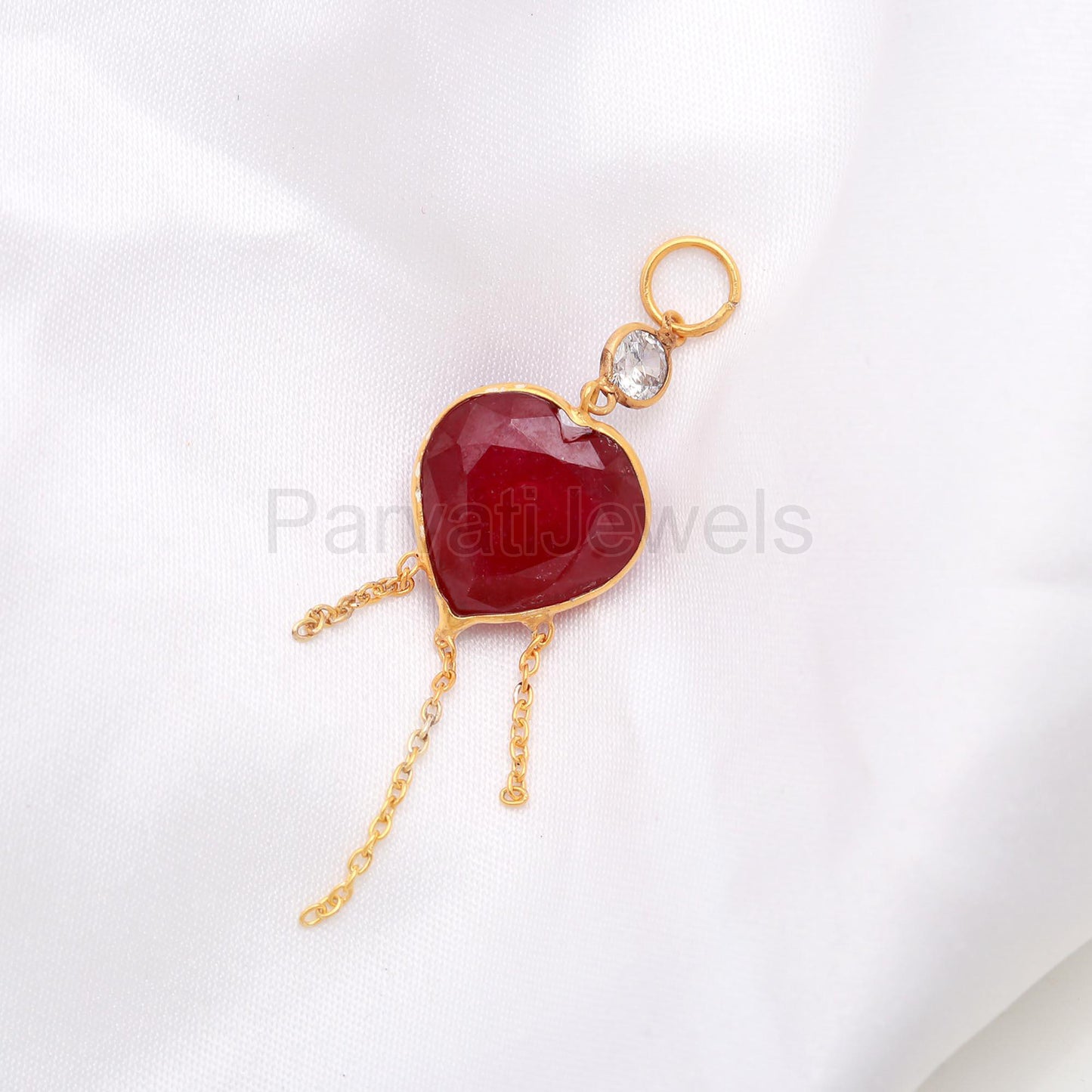 AA Ruby Heart With Moissanite Charm, 18k Solid Gold Charm, Handmade Gold Charm, AA Ruby Heart Charm, Charm Pendant, Moissanite Charm Pendant