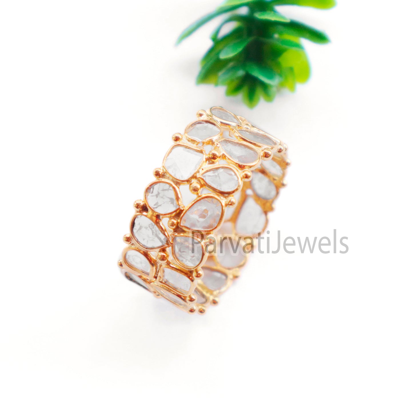 14K & 18K Solid Gold English Polki Diamond Eternity Band Ring, Handmade Eternity Gold Ring, Diamond Polki Engagement Ring, Wedding Band Ring