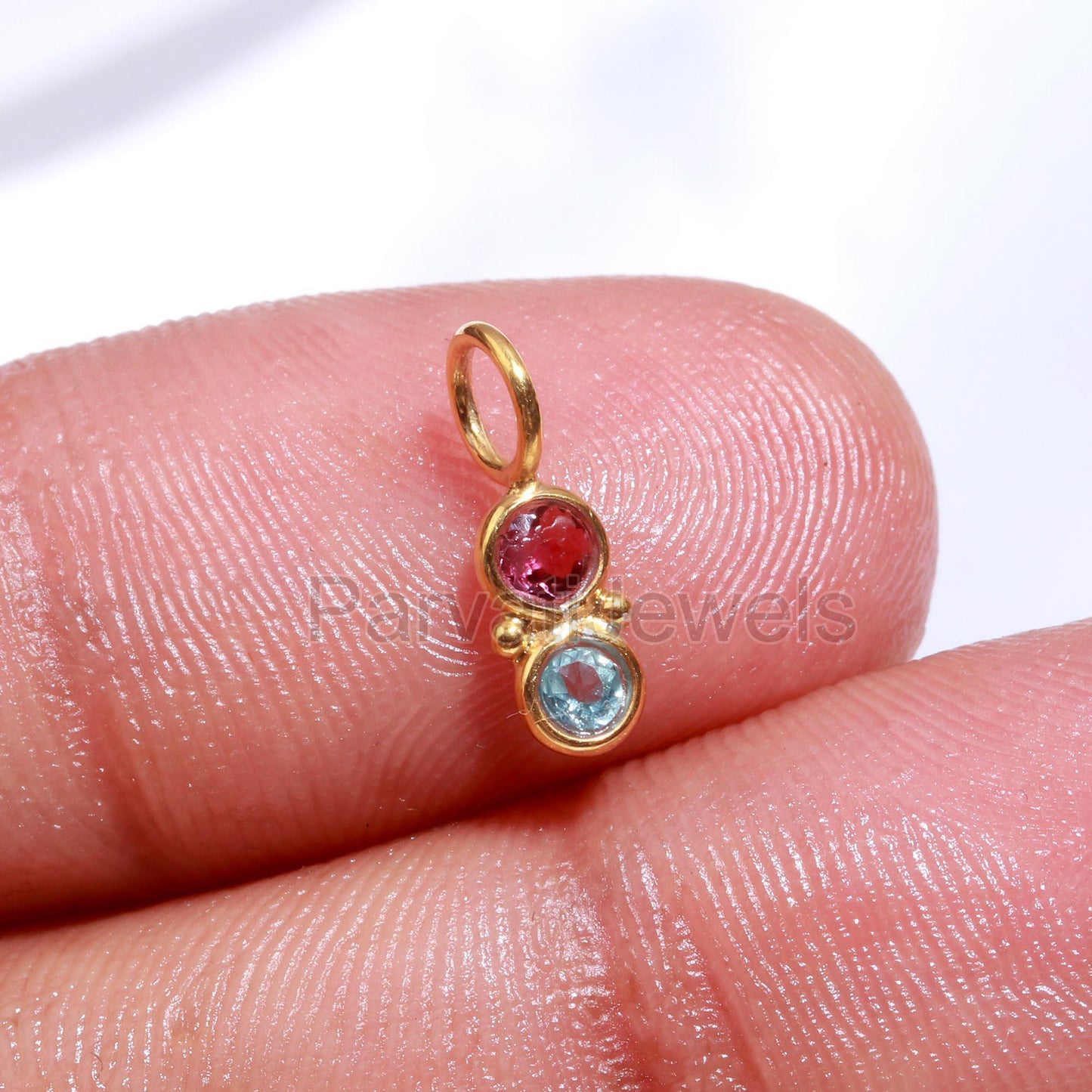 Natural Pink Tourmaline With Topaz Charm, 18k Solid Gold Charm, Tourmaline Gold Pendant, Gold Charm, Topaz Pendant, Handmade Gold Charm,
