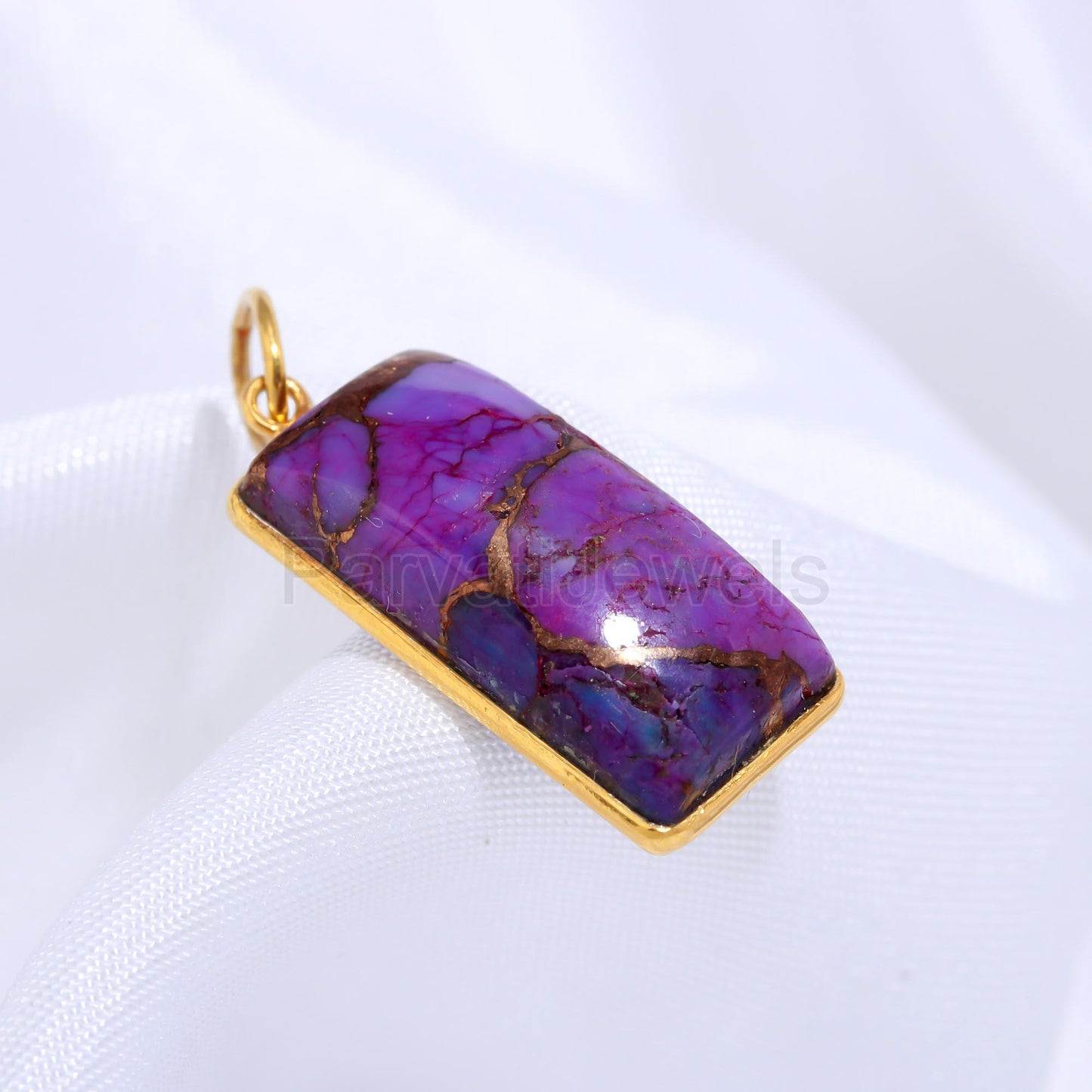 Natural Purple Copper Turquoise Charm, Solid 18K Gold Charm pendant, Handmade Gold Charm, Copper Turquoise Dainty Charm, Minimalist Pendant