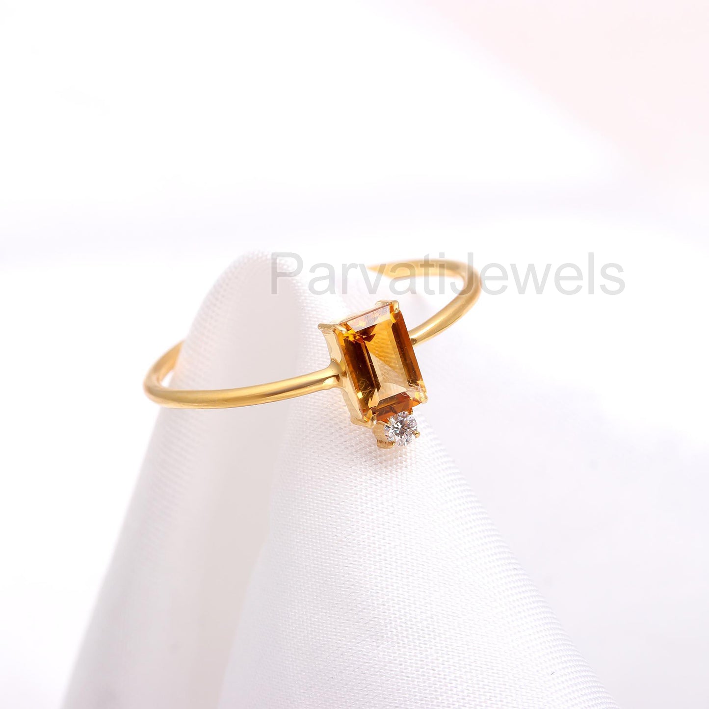 AA Natural Citrine With Moissanite Ring, 18k Solid Gold Ring, Handmade Gold Ring, Citrine Gold Ring, Birthstone Ring, Moissanite Gold Ring,