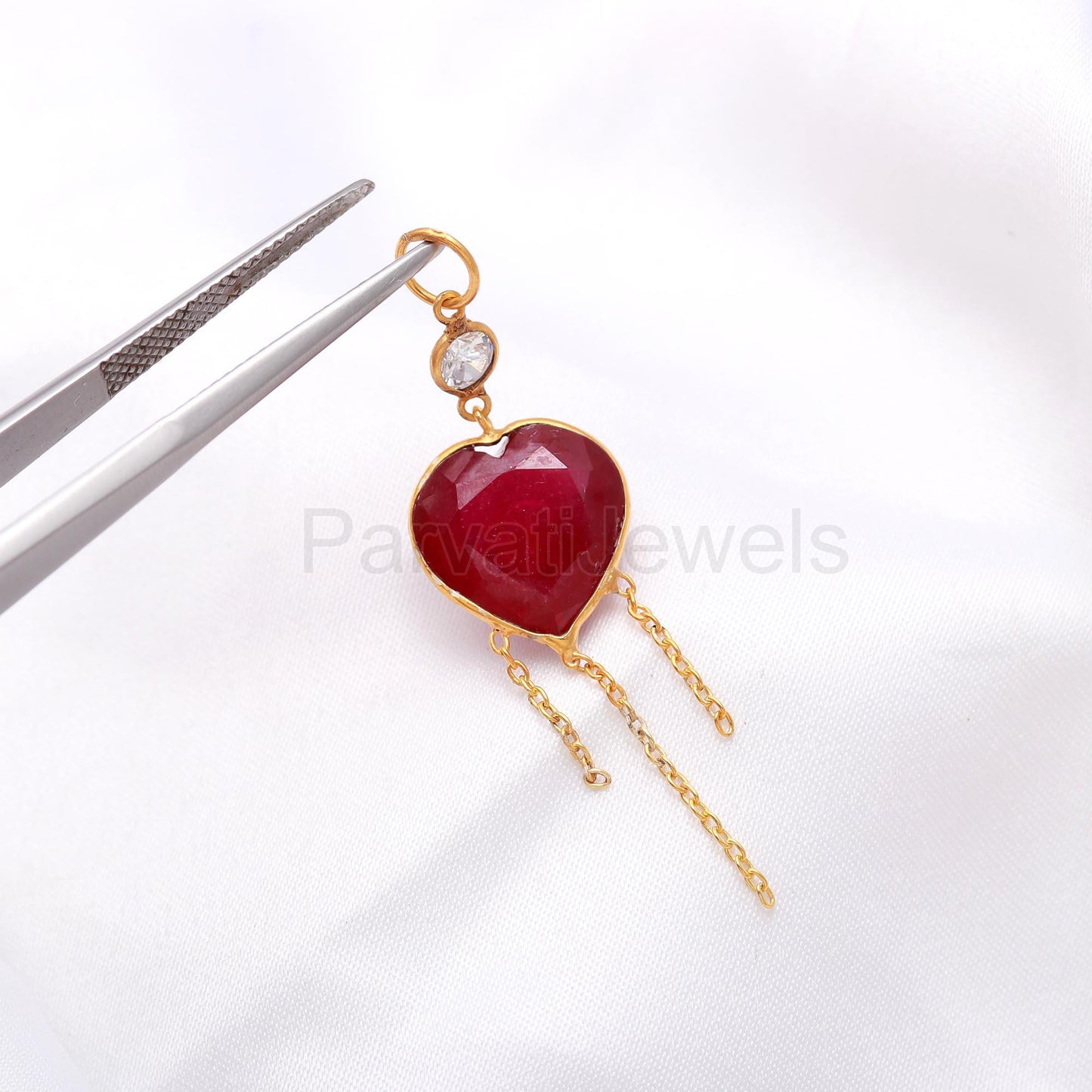 AA Ruby Heart With Moissanite Charm, 18k Solid Gold Charm, Handmade Gold Charm, AA Ruby Heart Charm, Charm Pendant, Moissanite Charm Pendant