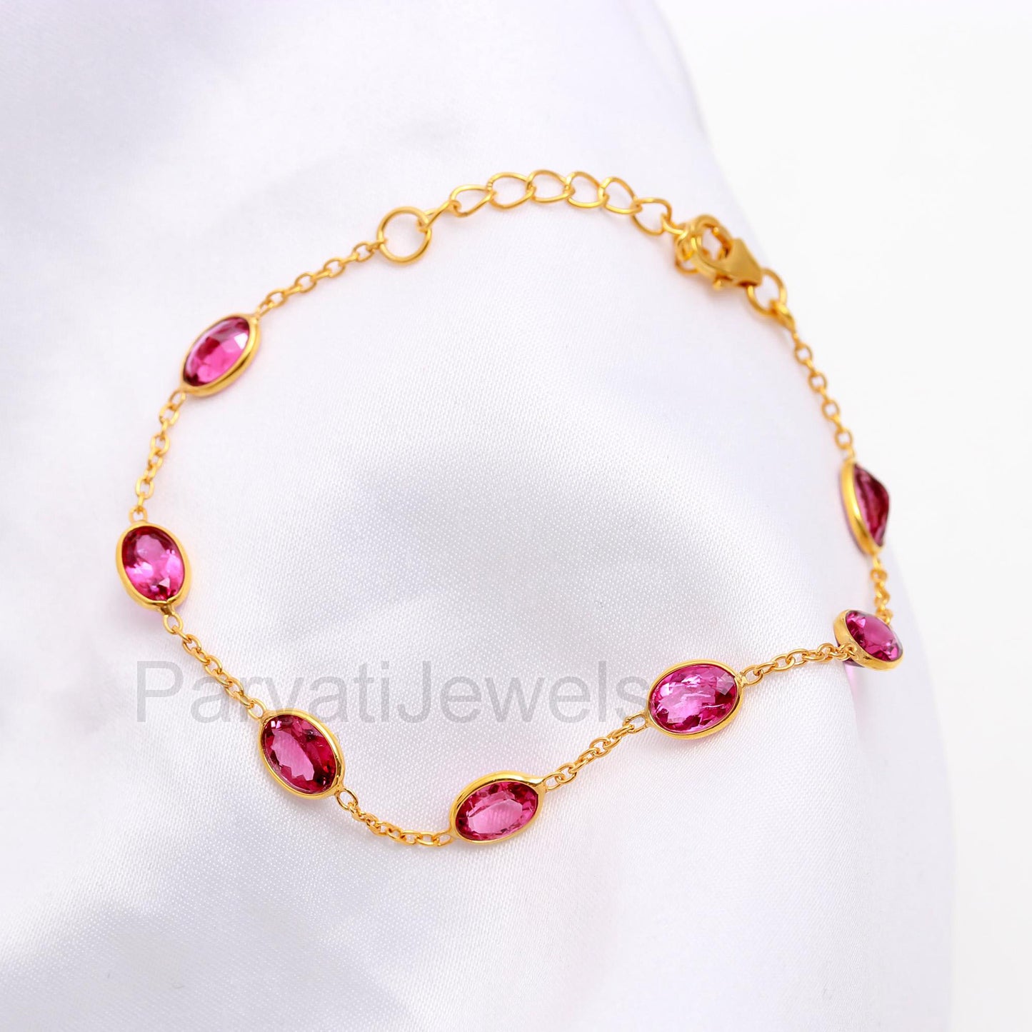 AA Natural Pink Tourmaline Bracelet, 18k Solid Gold Bracelets, Handmade Bracelets, Pink Tourmaline Bracelet, Gold Bracelet, Gift for her