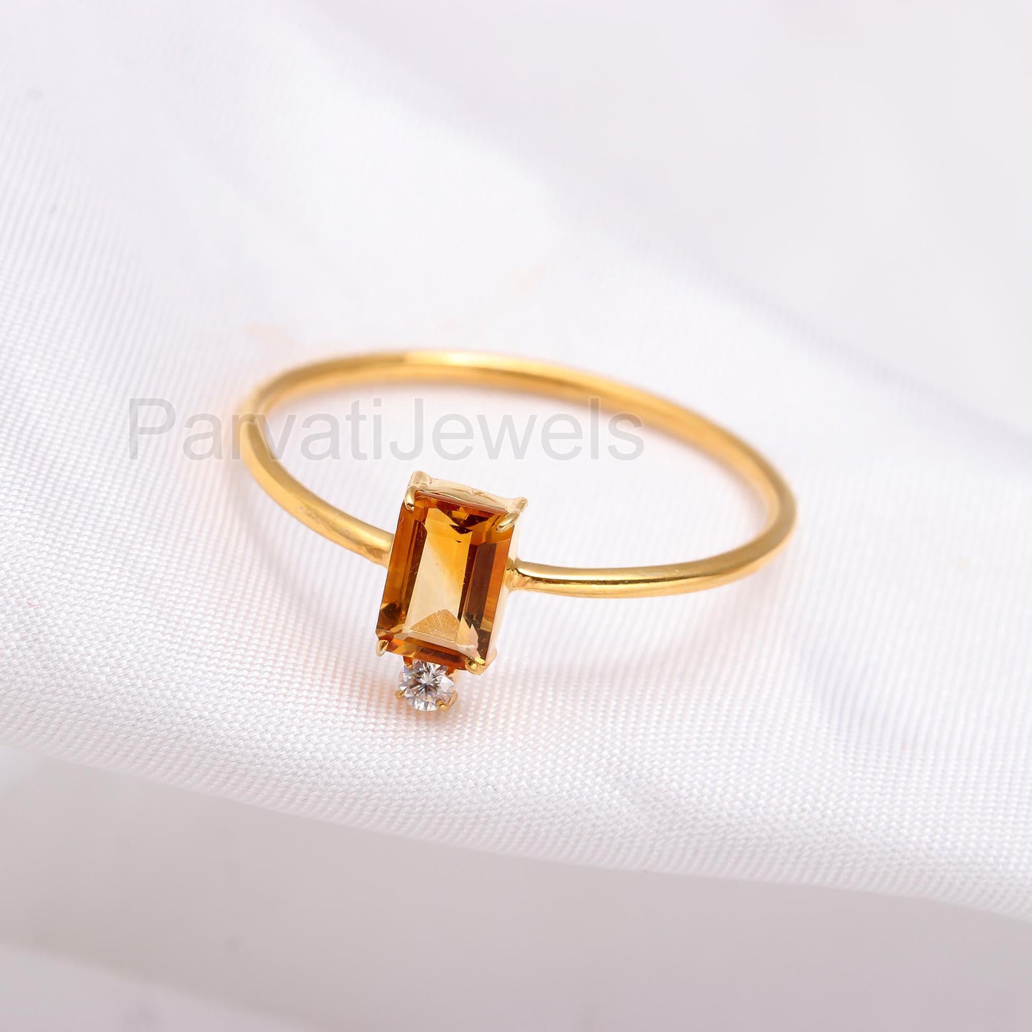 AA Natural Citrine With Moissanite Ring, 18k Solid Gold Ring, Handmade Gold Ring, Citrine Gold Ring, Birthstone Ring, Moissanite Gold Ring,