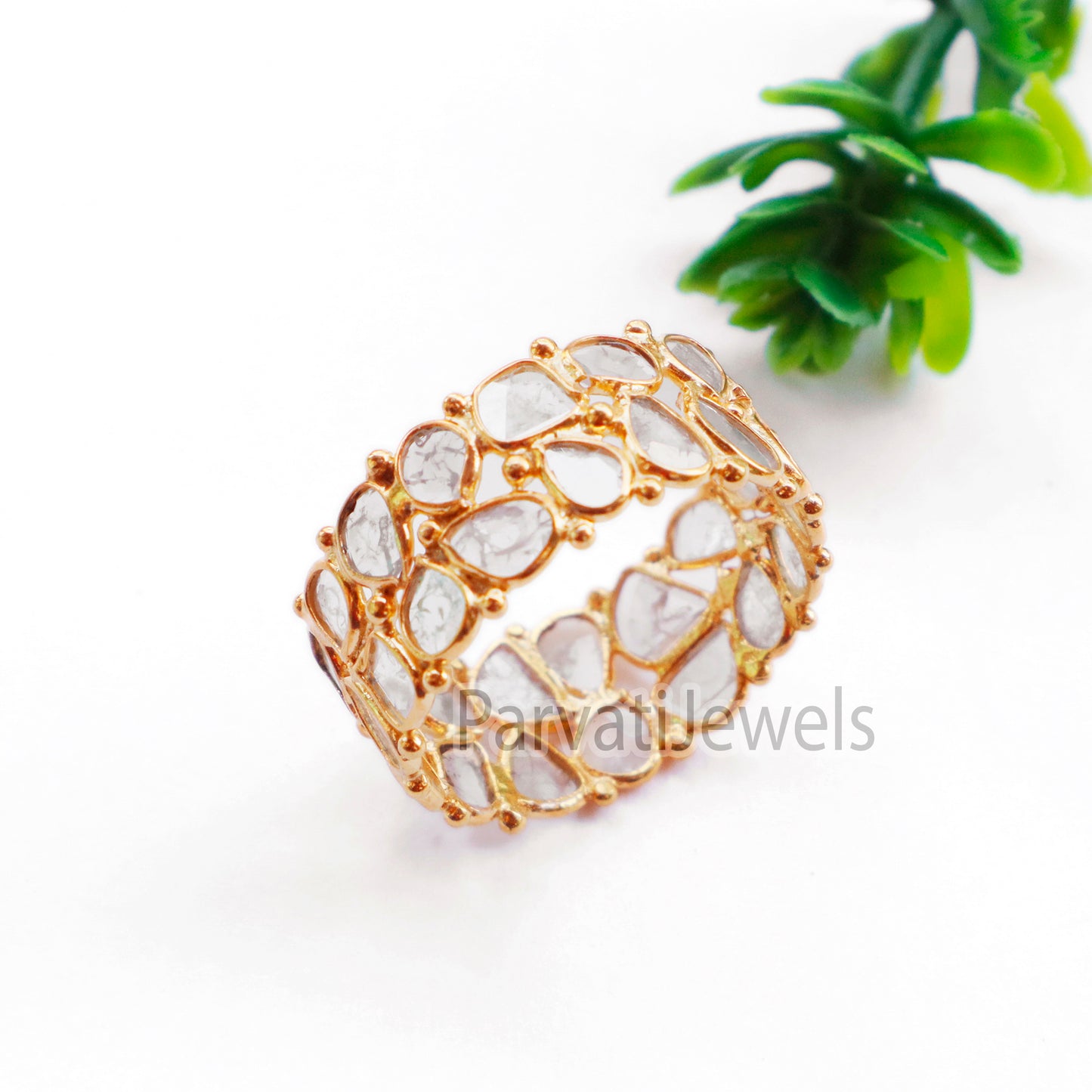 14K & 18K Solid Gold English Polki Diamond Eternity Band Ring, Handmade Eternity Gold Ring, Diamond Polki Engagement Ring, Wedding Band Ring