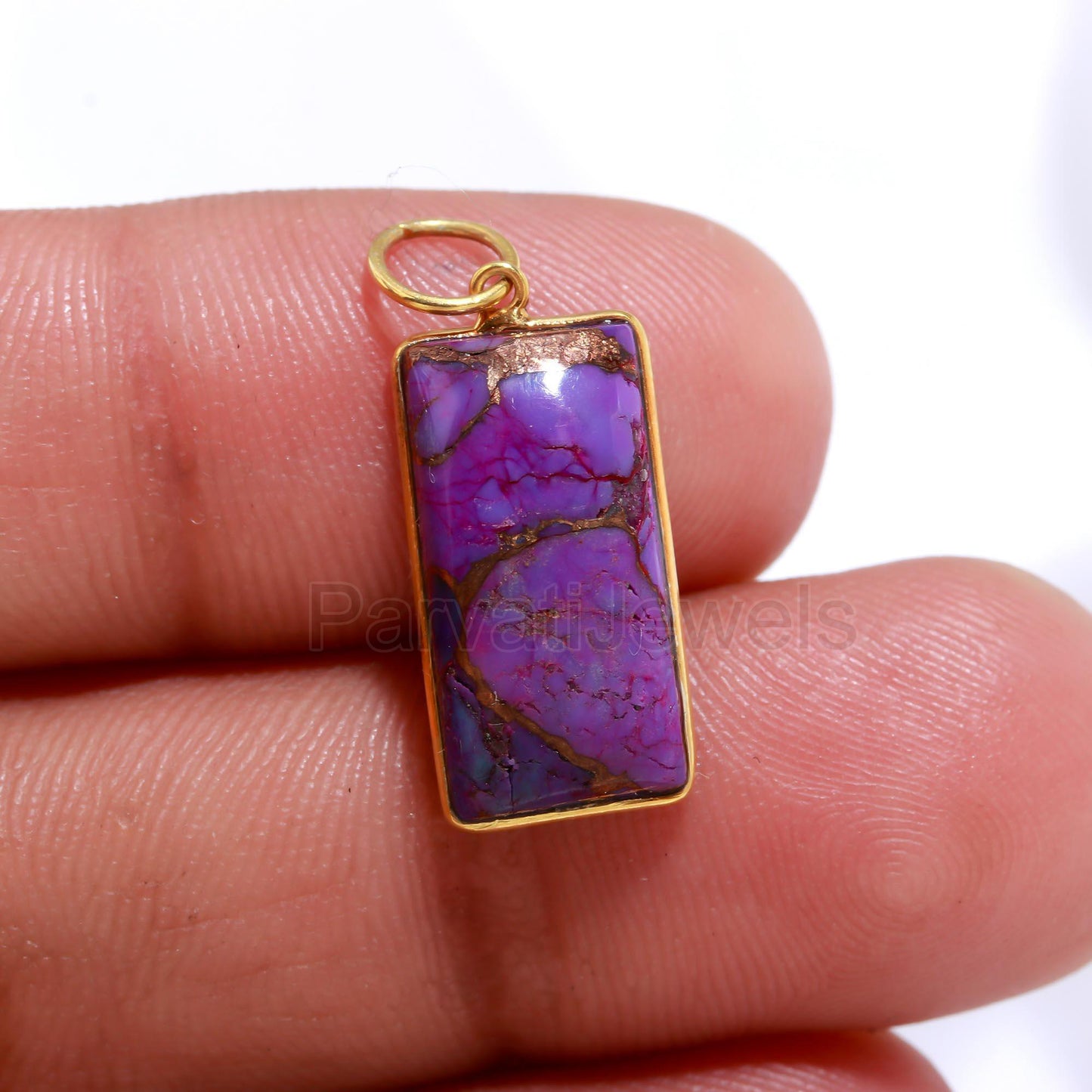 Natural Purple Copper Turquoise Charm, Solid 18K Gold Charm pendant, Handmade Gold Charm, Copper Turquoise Dainty Charm, Minimalist Pendant