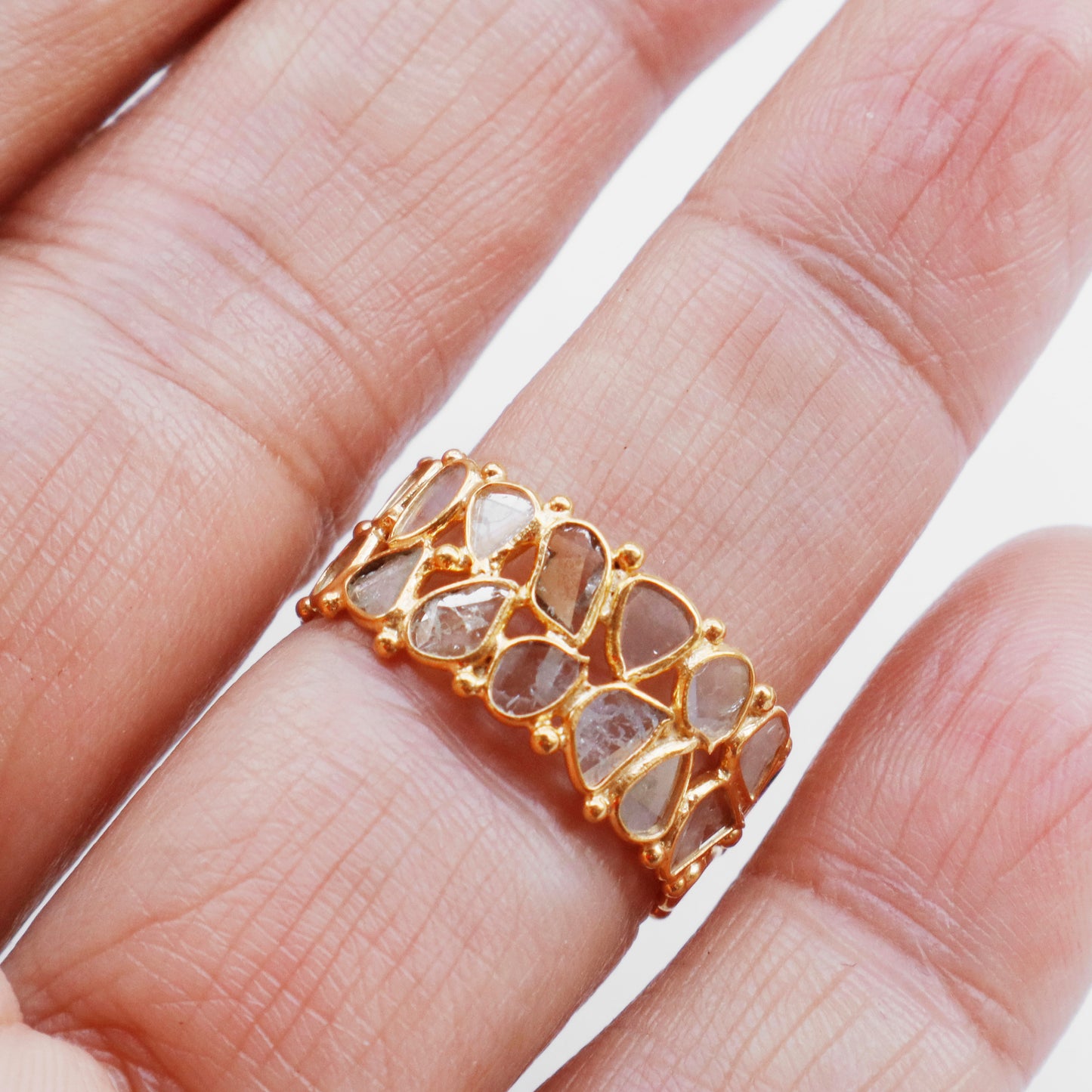 14K & 18K Solid Gold English Polki Diamond Eternity Band Ring, Handmade Eternity Gold Ring, Diamond Polki Engagement Ring, Wedding Band Ring