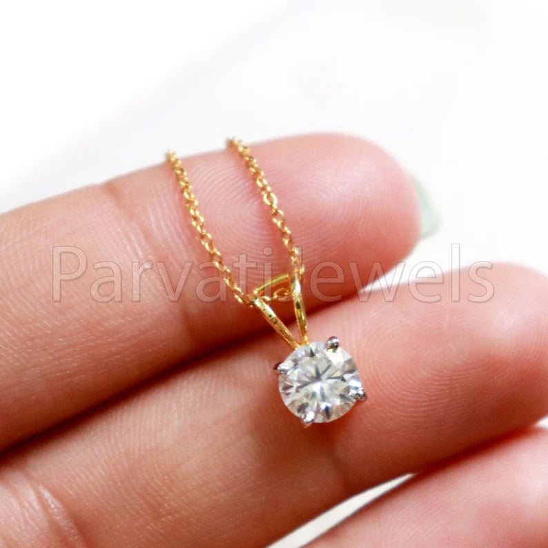SOLITAIRE Moissanite Pendant Necklace, 18k Solid Gold Pendant,1CT Round Brilliant Cut Moaissanite Pendant/ Without Chain, Gift For Her, 6.5mm Moissanite Charm