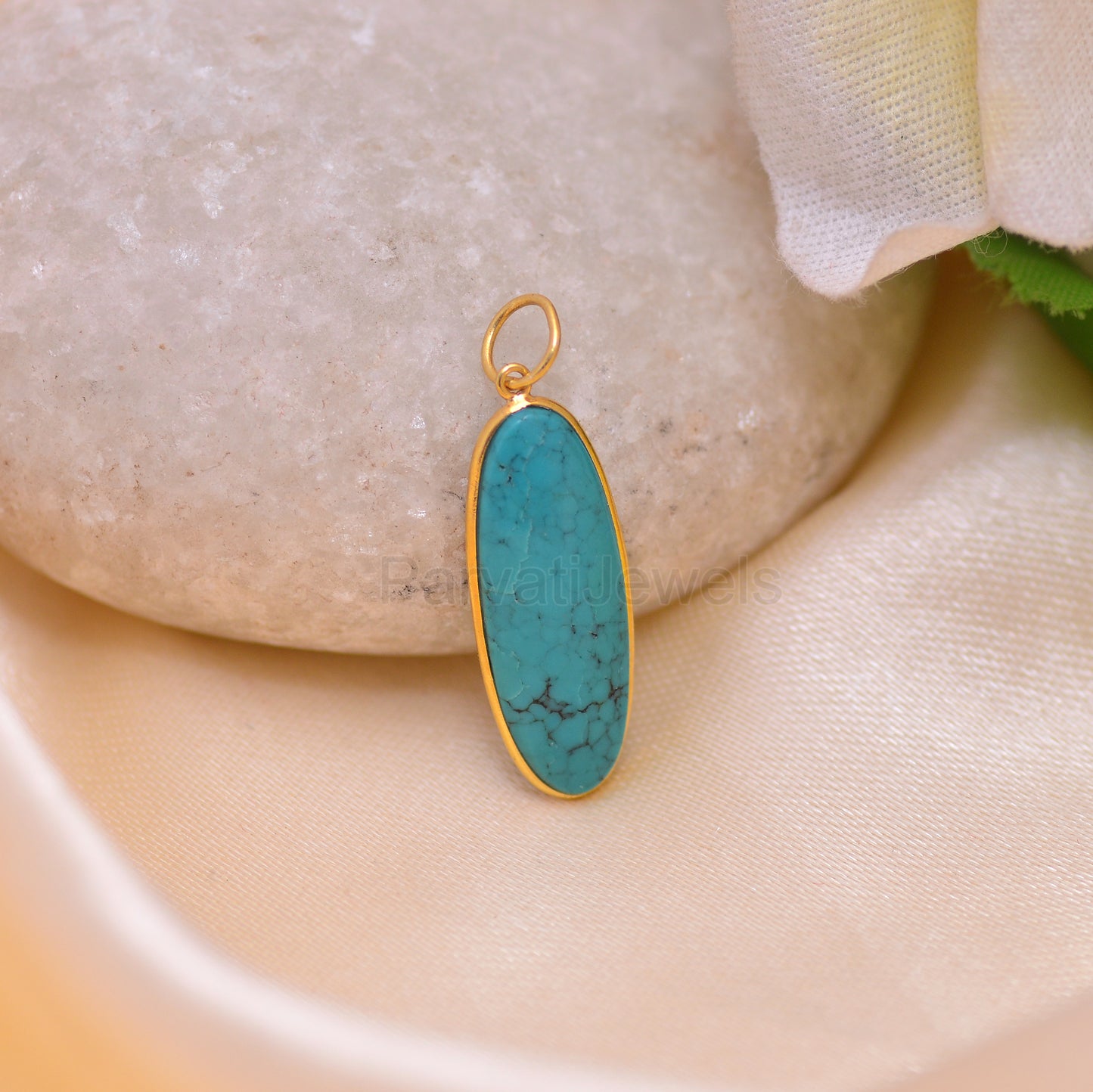 Natural Tibetan Turquoise Charm, Solid 18K gold charm, Handmade Gold Charm, Turquoise Charm, Minimalist Pendant, Tibetan Turquoise Charm,