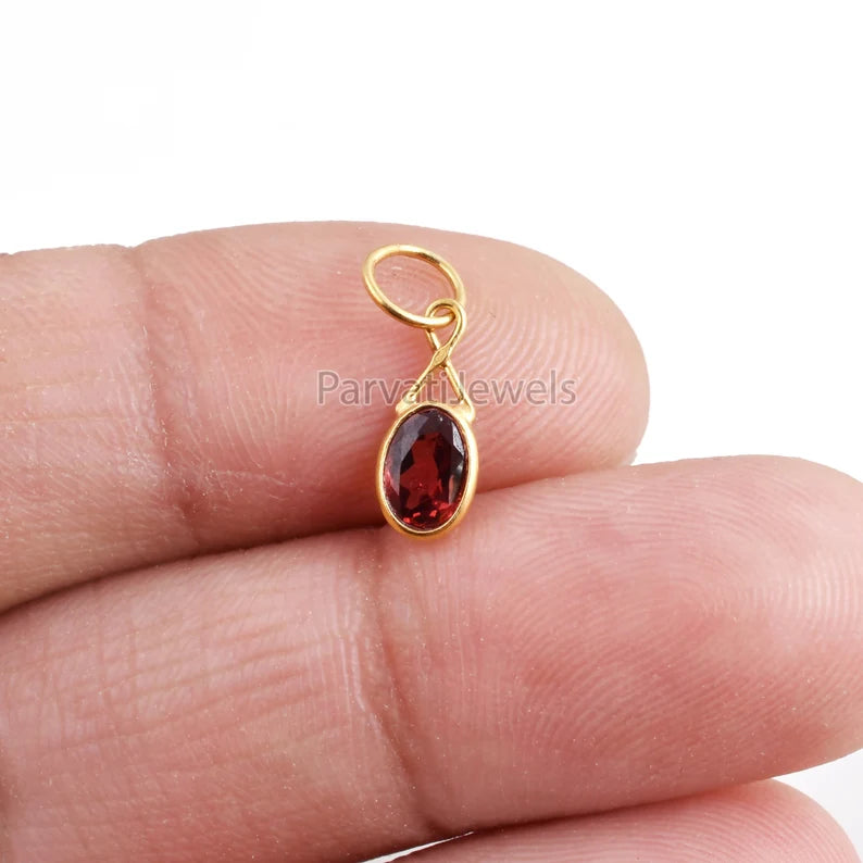 Gold Necklace Garnet Stone Pendant 18K Solid Gold Garnet Gemstone