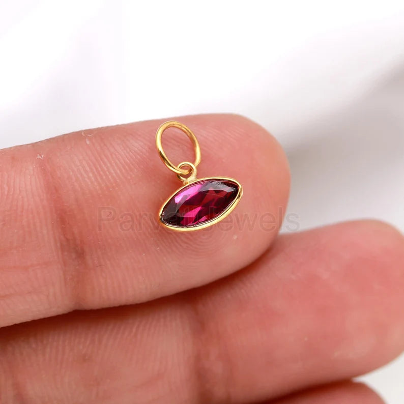 Natural Rhodonite Garnet Charm, 18k Solid Gold Charm, AA Garnet Charm, Gold Charm, Charm Pendant, Gold Charm Necklace, Handmade Gold Charm