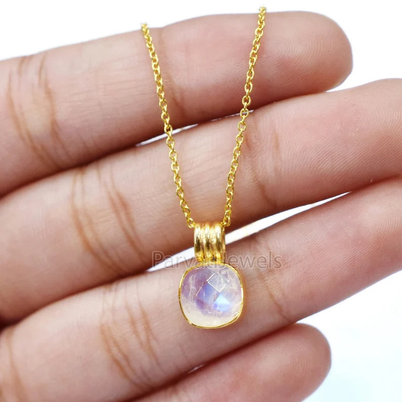 1 Pc Beautiful Big Size Rainbow Moonstone 18k Solid Gold Charm Pendant, 18K Solid Gold Charm, Natural Moonstone Charm, Handmade Gold Charm Jewelry