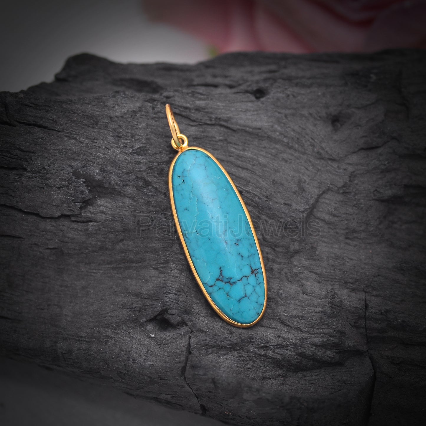 Natural Tibetan Turquoise Charm, Solid 18K gold charm, Handmade Gold Charm, Turquoise Charm, Minimalist Pendant, Tibetan Turquoise Charm,