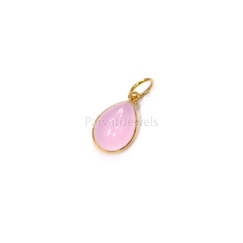 Natural Pink Chalcedony Solid Gold 18K Charm, 18k Solid Gold Charm, Tear Drop Shape Chalcedony Gold Charm Pendant, Handmade Charm For Gifting
