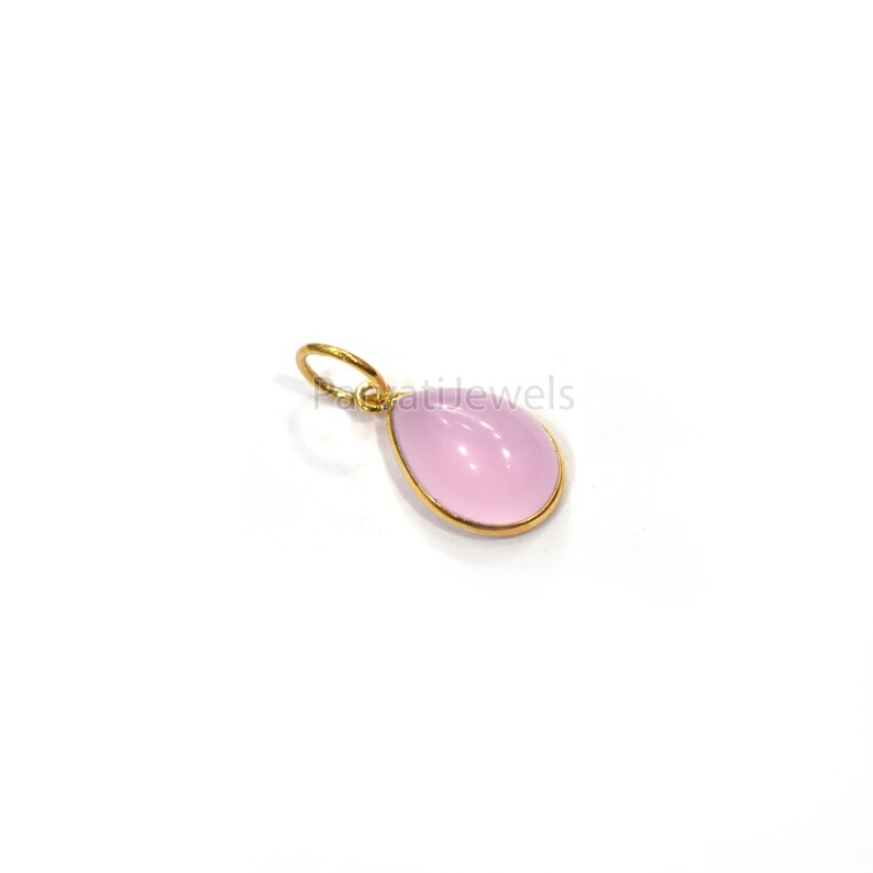 Natural Pink Chalcedony Solid Gold 18K Charm, 18k Solid Gold Charm, Tear Drop Shape Chalcedony Gold Charm Pendant, Handmade Charm For Gifting