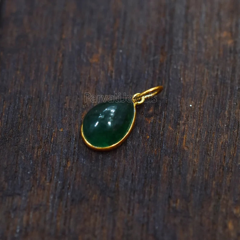 Natural Green Aventurine 18k Solid Gold Charm Pendant, 18k Solid Gold Charm, Green Aventurine Gold Charm, Handmade Gold Charm, Gift For Her Charm