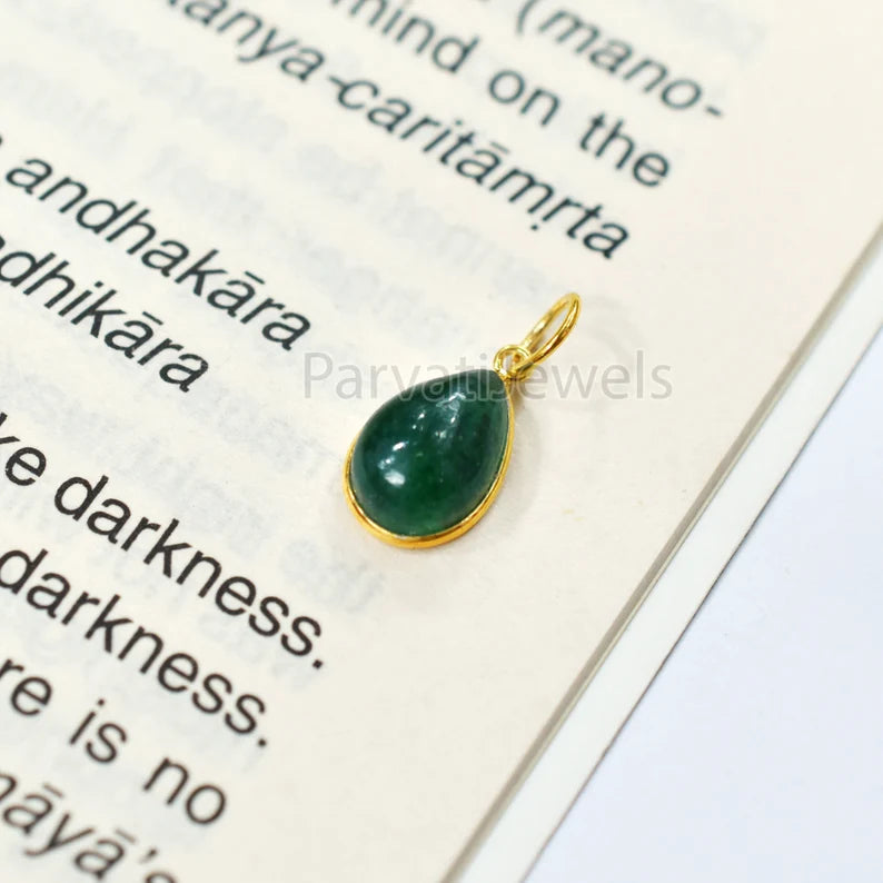 Natural Green Aventurine 18k Solid Gold Charm Pendant, 18k Solid Gold Charm, Green Aventurine Gold Charm, Handmade Gold Charm, Gift For Her Charm
