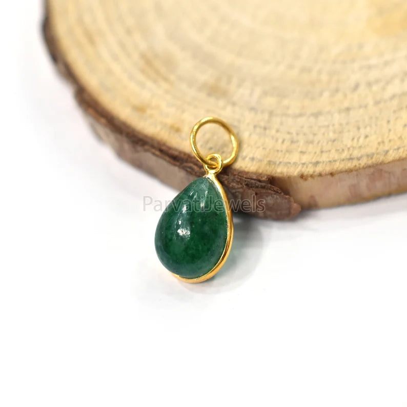 Natural Green Aventurine 18k Solid Gold Charm Pendant, 18k Solid Gold Charm, Green Aventurine Gold Charm, Handmade Gold Charm, Gift For Her Charm