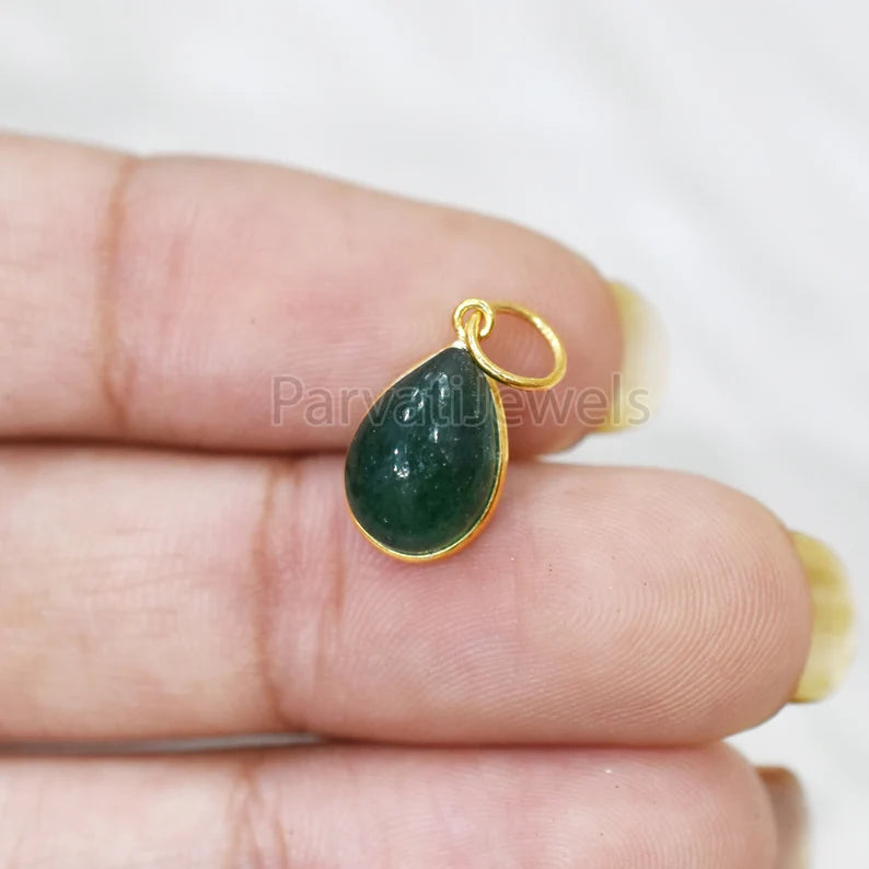 Natural Green Aventurine 18k Solid Gold Charm Pendant, 18k Solid Gold Charm, Green Aventurine Gold Charm, Handmade Gold Charm, Gift For Her Charm