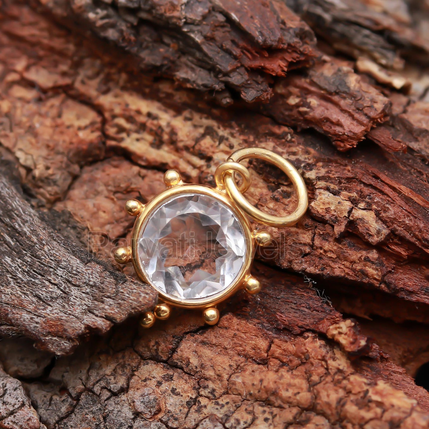 Natural Clear Quartz Charm, 18k Solid Gold Charm, Clear Quartz Charm, Gold Charm, Quartz Charm Pendant, Charm Necklace, Handmade Gold Charm