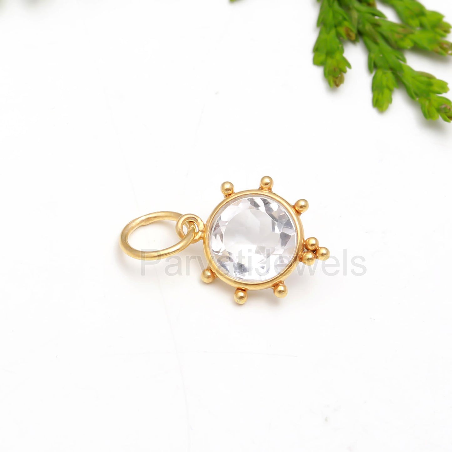 Natural Clear Quartz Charm, 18k Solid Gold Charm, Clear Quartz Charm, Gold Charm, Quartz Charm Pendant, Charm Necklace, Handmade Gold Charm