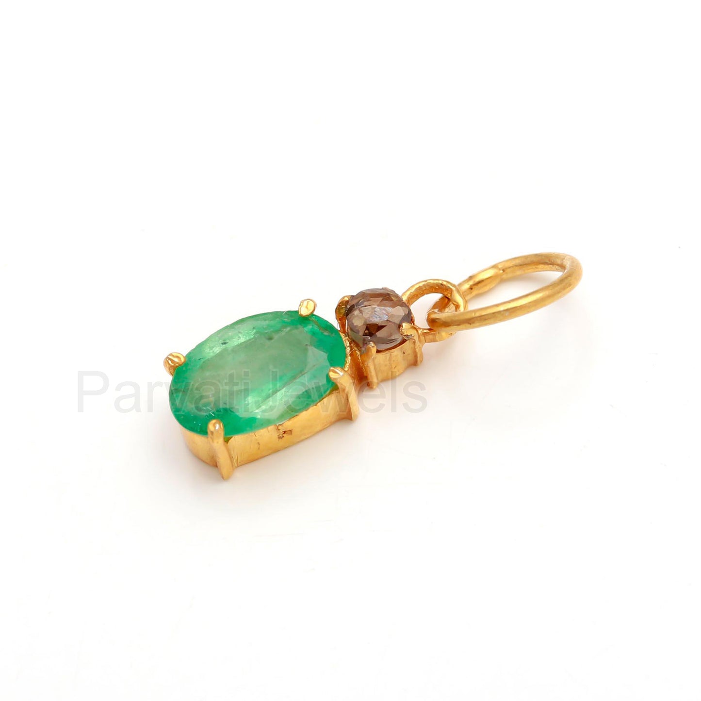 Natural Emerald Rose Cut Diamond Charm, Solid 18k Gold Charm, Zambian Emerald Charm, Charm Pendant, Rose Cut Diamond Charm, Handmade Charm