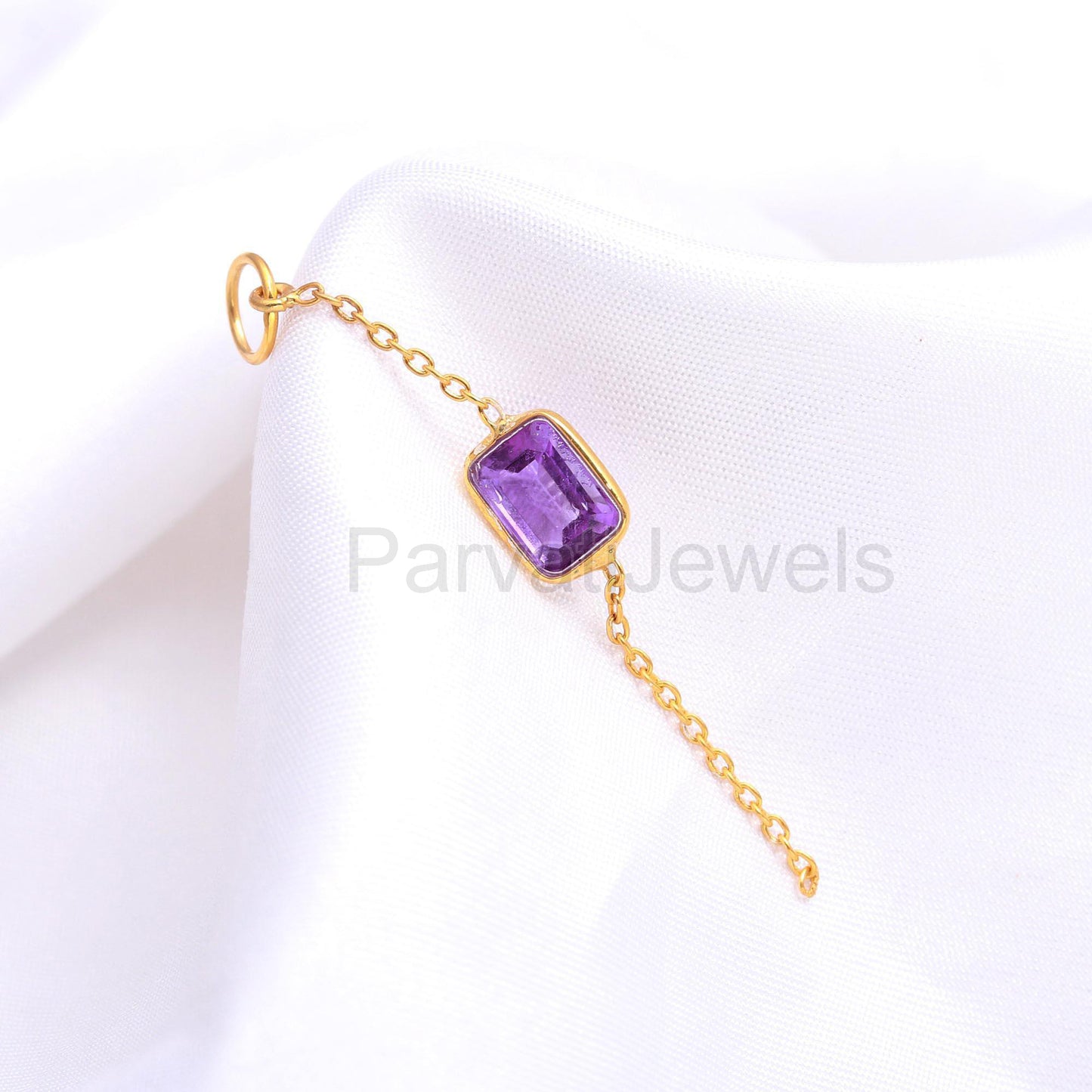 Natural Amethyst Charm, 18k Solid Gold Charm, Amethyst Chain Charm, Gold Charm, Chain Link Pendant, Charm Necklace, Handmade Gold Pendant