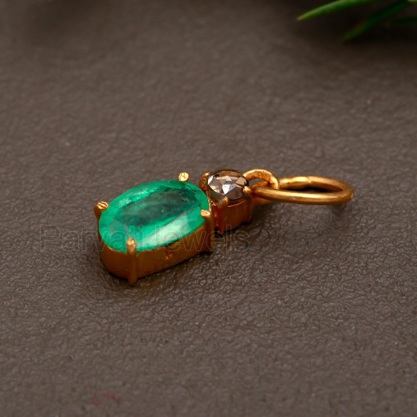 Natural Emerald Rose Cut Diamond Charm, Solid 18k Gold Charm, Zambian Emerald Charm, Charm Pendant, Rose Cut Diamond Charm, Handmade Charm