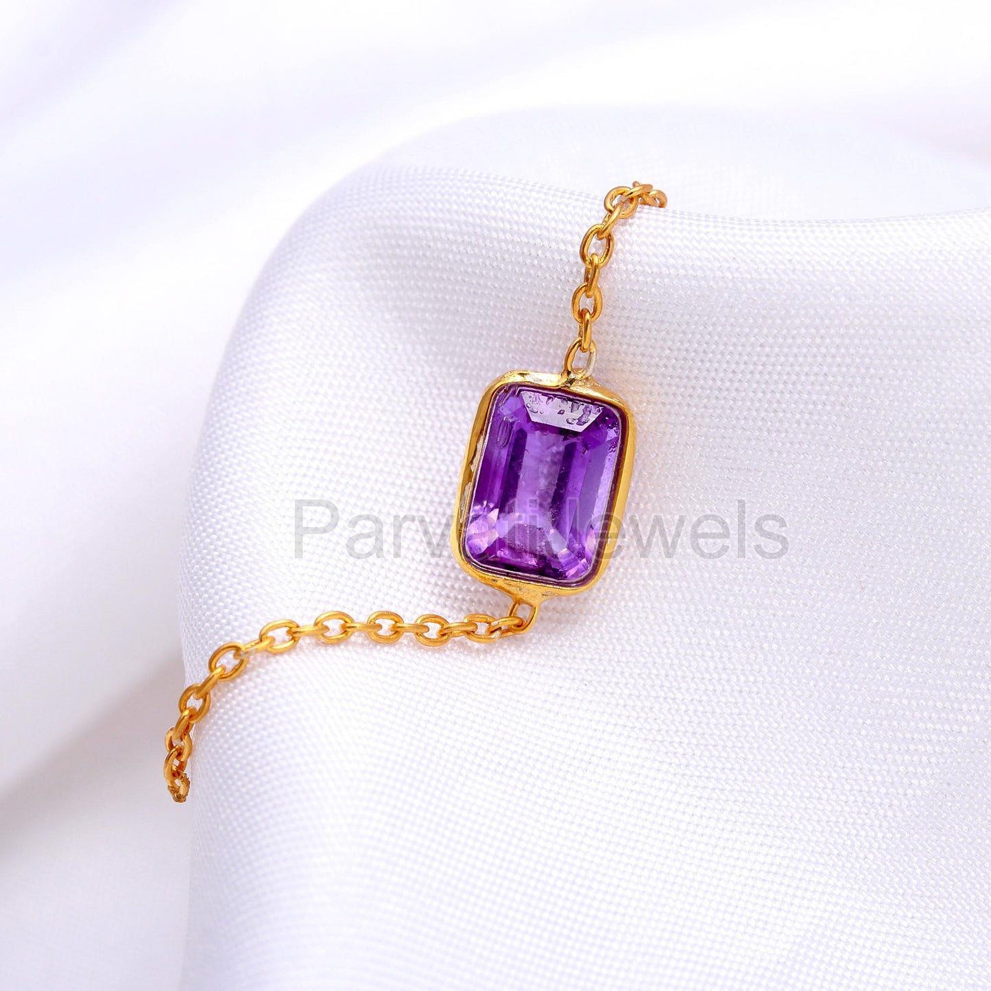 Natural Amethyst Charm, 18k Solid Gold Charm, Amethyst Chain Charm, Gold Charm, Chain Link Pendant, Charm Necklace, Handmade Gold Pendant