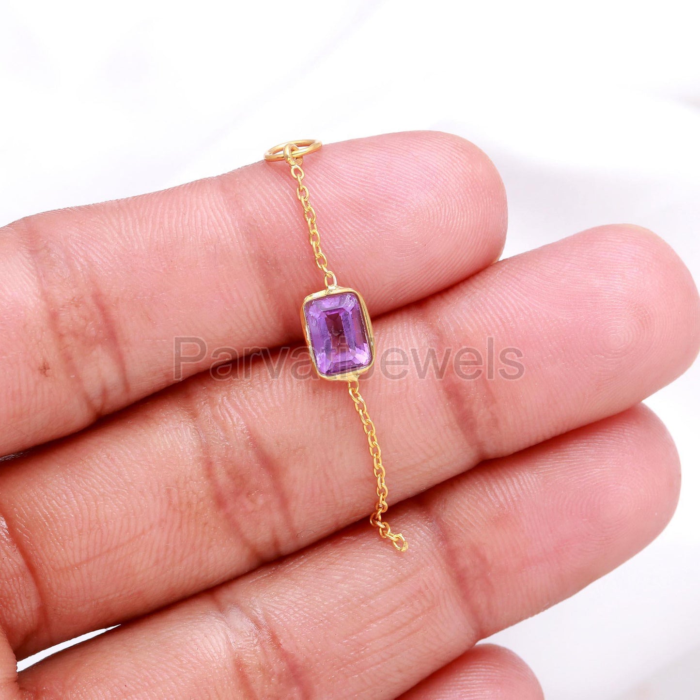 Natural Amethyst Charm, 18k Solid Gold Charm, Amethyst Chain Charm, Gold Charm, Chain Link Pendant, Charm Necklace, Handmade Gold Pendant
