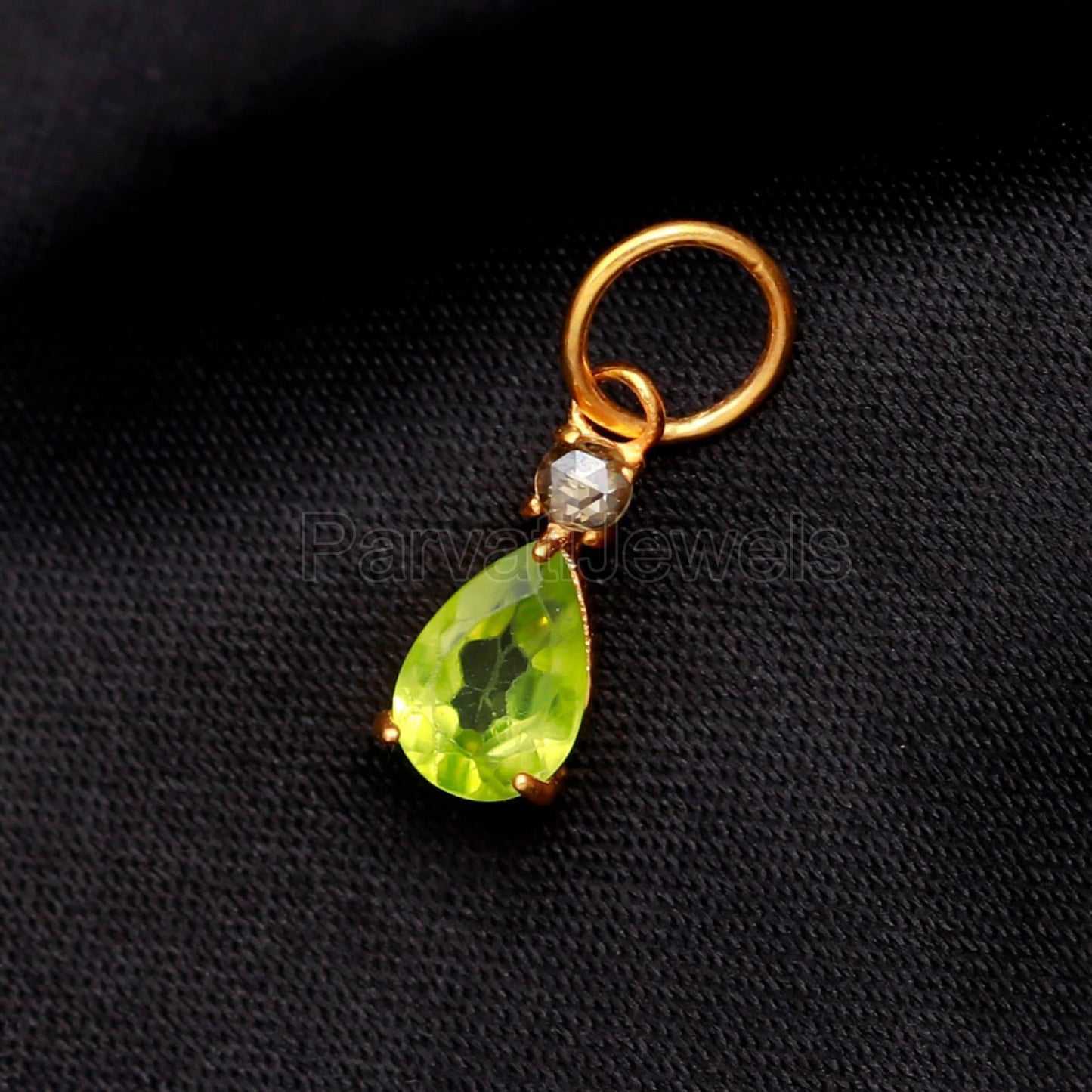 Natural Peridot Rose Cut Diamond Charm, Solid 18k Gold Charm, Natural Peridot Charm, Gold Charm Pendant, Charm Necklace, Handmade Gold Charm