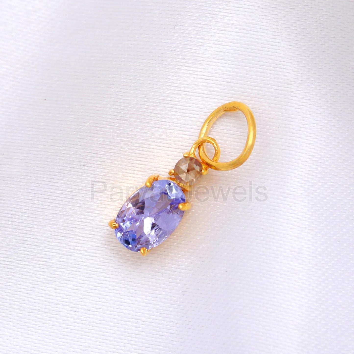 AA Natural Tanzanite & Natural Rose Cut Diamond Charm, Solid 18k Gold Charm, Handmade Charm, December Birthstone Charm, Tanzanite Charm, 18K