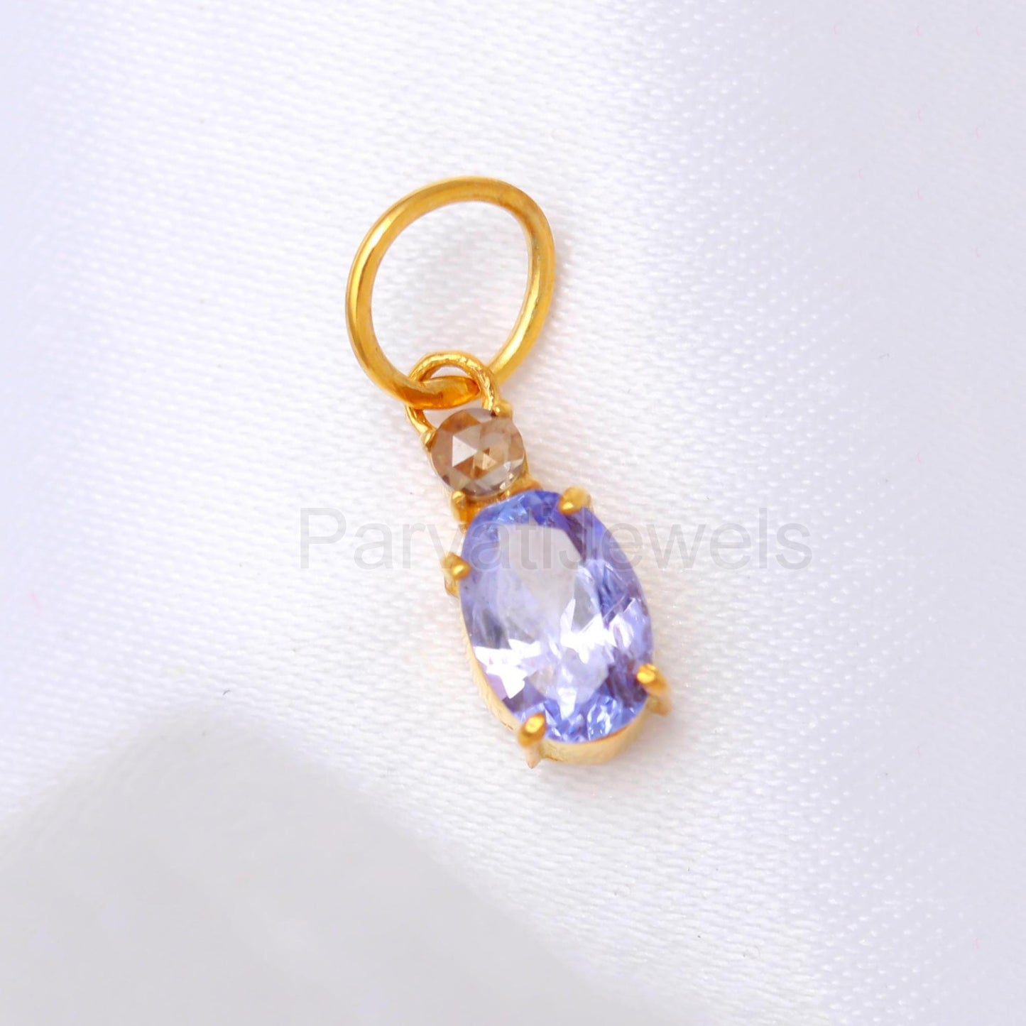 AA Natural Tanzanite & Natural Rose Cut Diamond Charm, Solid 18k Gold Charm, Handmade Charm, December Birthstone Charm, Tanzanite Charm, 18K