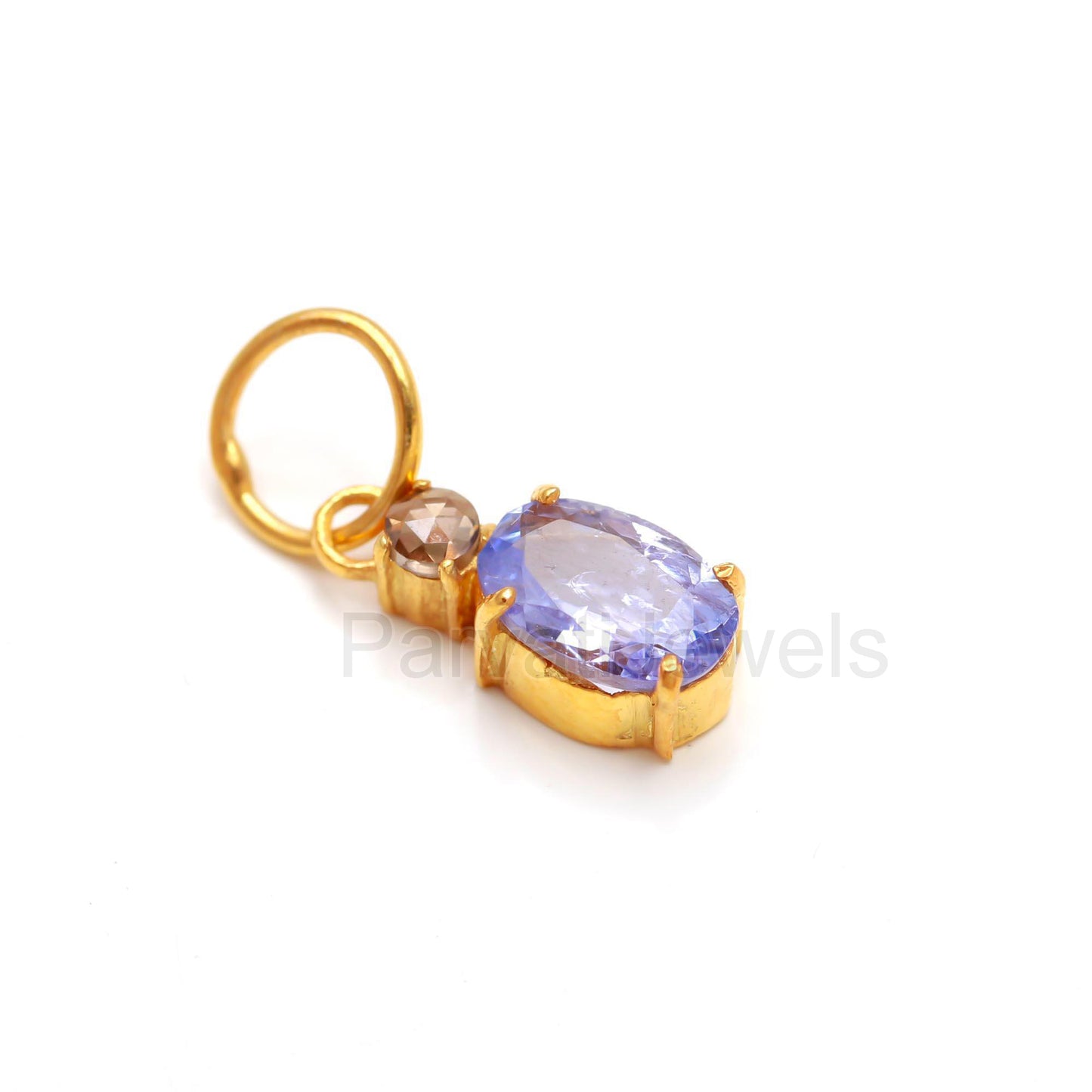 AA Natural Tanzanite & Natural Rose Cut Diamond Charm, Solid 18k Gold Charm, Handmade Charm, December Birthstone Charm, Tanzanite Charm, 18K