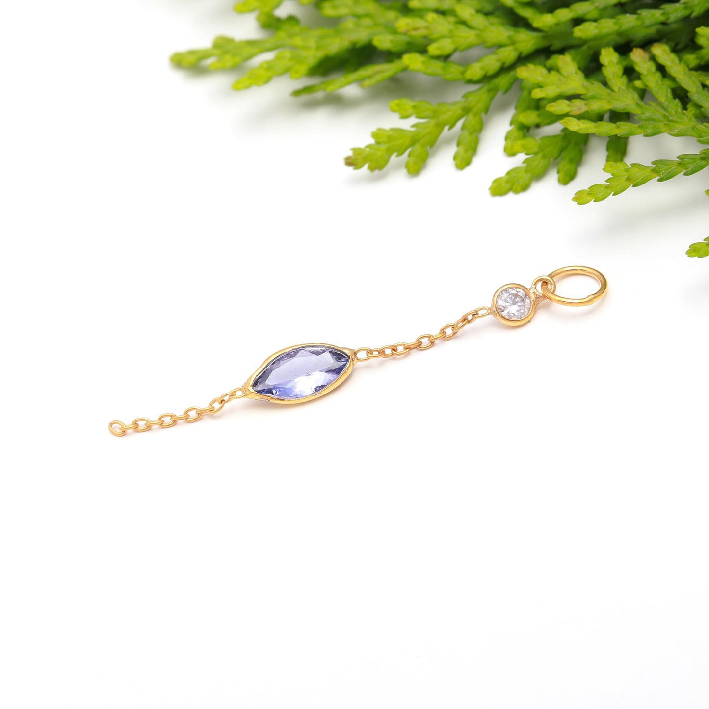 AA Natural Tanzanite With Moissanite Charm, Solid 18k Gold Charm, Handmade Charm, December Birthstone Charm, Tanzanite Charm, Gold Pendant