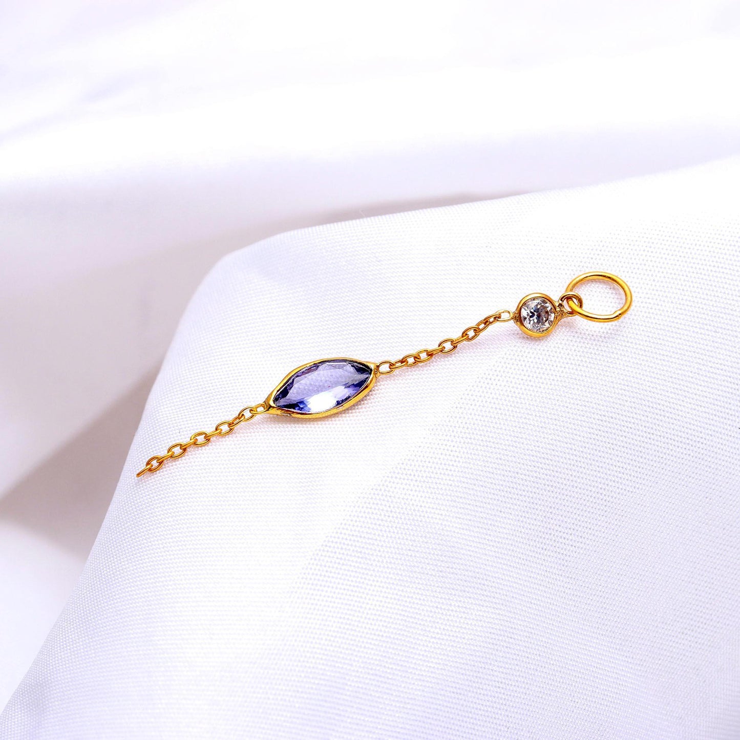 AA Natural Tanzanite With Moissanite Charm, Solid 18k Gold Charm, Handmade Charm, December Birthstone Charm, Tanzanite Charm, Gold Pendant