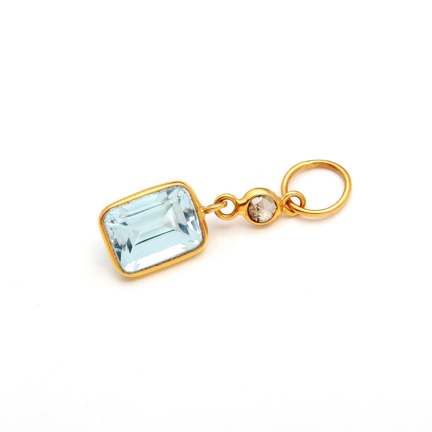 Natural Blue Topaz Rose Cut Diamond Charm, Solid 18k Gold Charm, Blue Topaz Charm, Gold Charm, Rose Cut Diamond Charm, Birthday Gift Charm