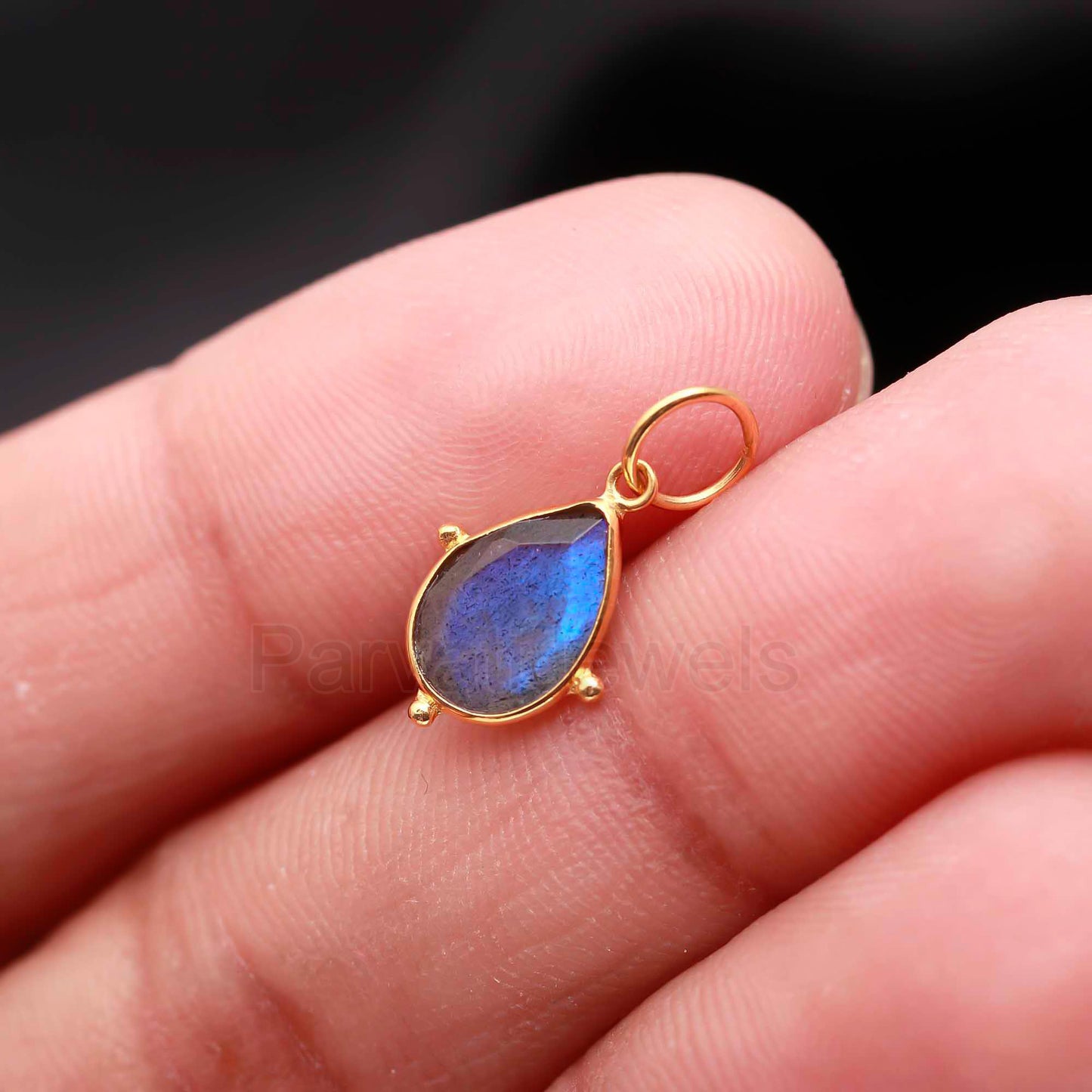 Natural Blue Labradorite Charm, 18k Solid Gold Charm, Gold Charm, Charm Pendant, Labradorite Cut Charms, Charm Necklace, Handmade Gold Charm